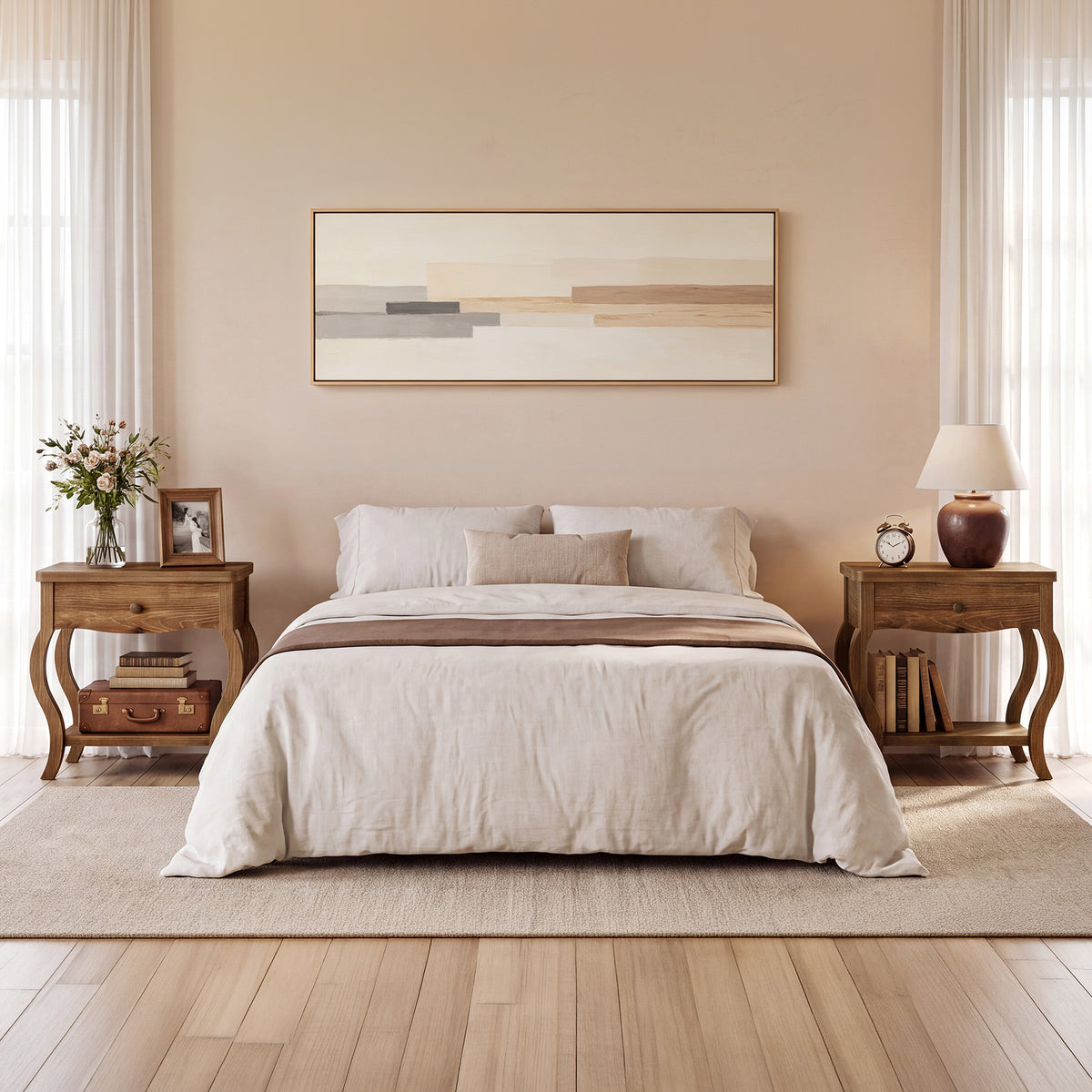 Comodino Rustico in Legno Massello con Cassetto e Ripiano, 60 cm