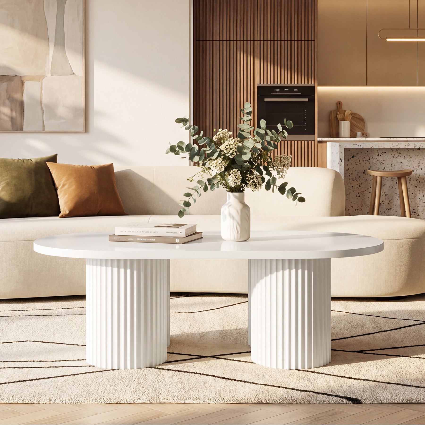 Tribesigns Tavolino ovale da 120 cm, moderno tavolo da soggiorno con piano scanalato minimalista