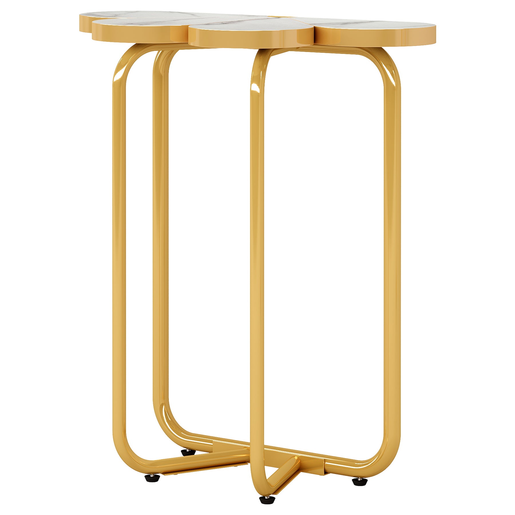 Tribesigns Tavolino laterale in stile Half Flower, comodino in effetto marmo con cornice dorata