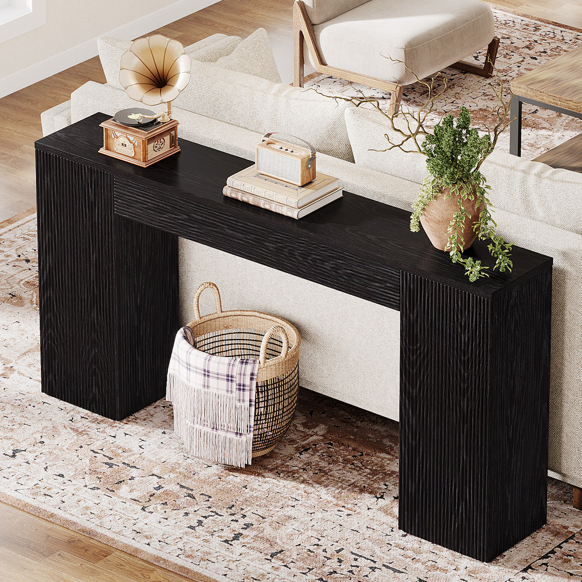 Consolle Stretta in MDF con Frontale Scanalato, 160 cm, per Ingresso