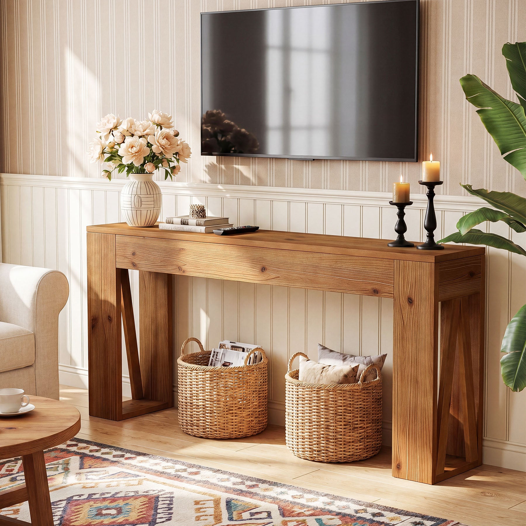 Tribesigns Consolle in legno massello da 160 cm, tavolo d'ingresso stretto in stile rustico