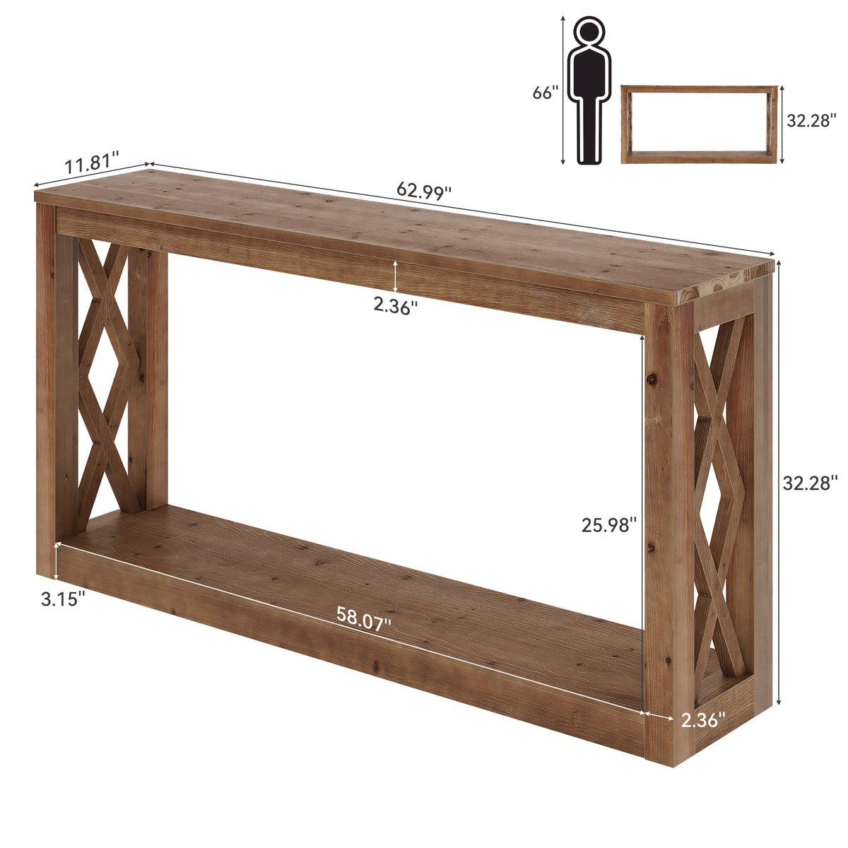Consolle Rustica in Legno Massello con Ripiano, 160 cm, per Ingresso