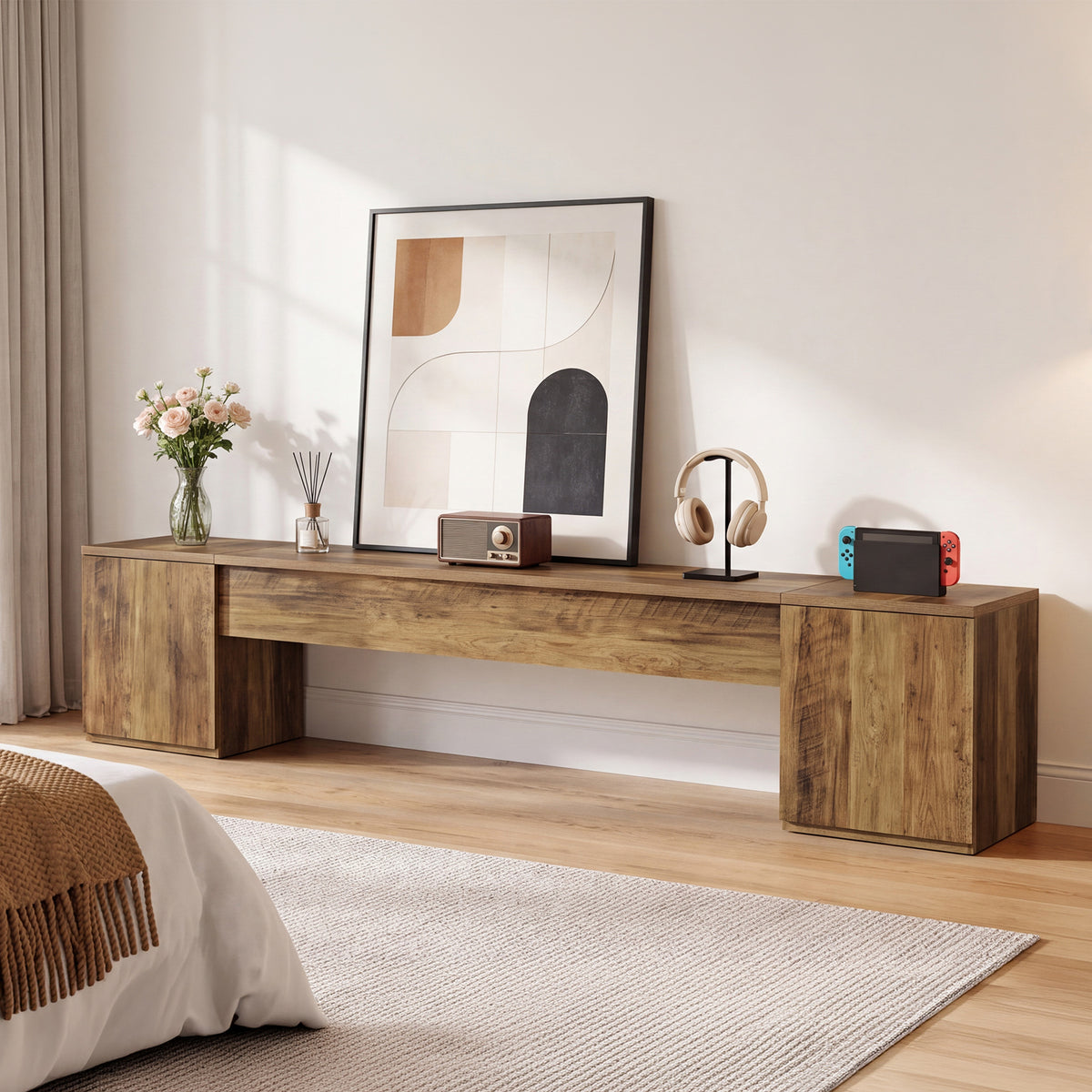Mobile TV con 2 Vani Contenitori Chiusi, 221 cm, per TV fino a 95"