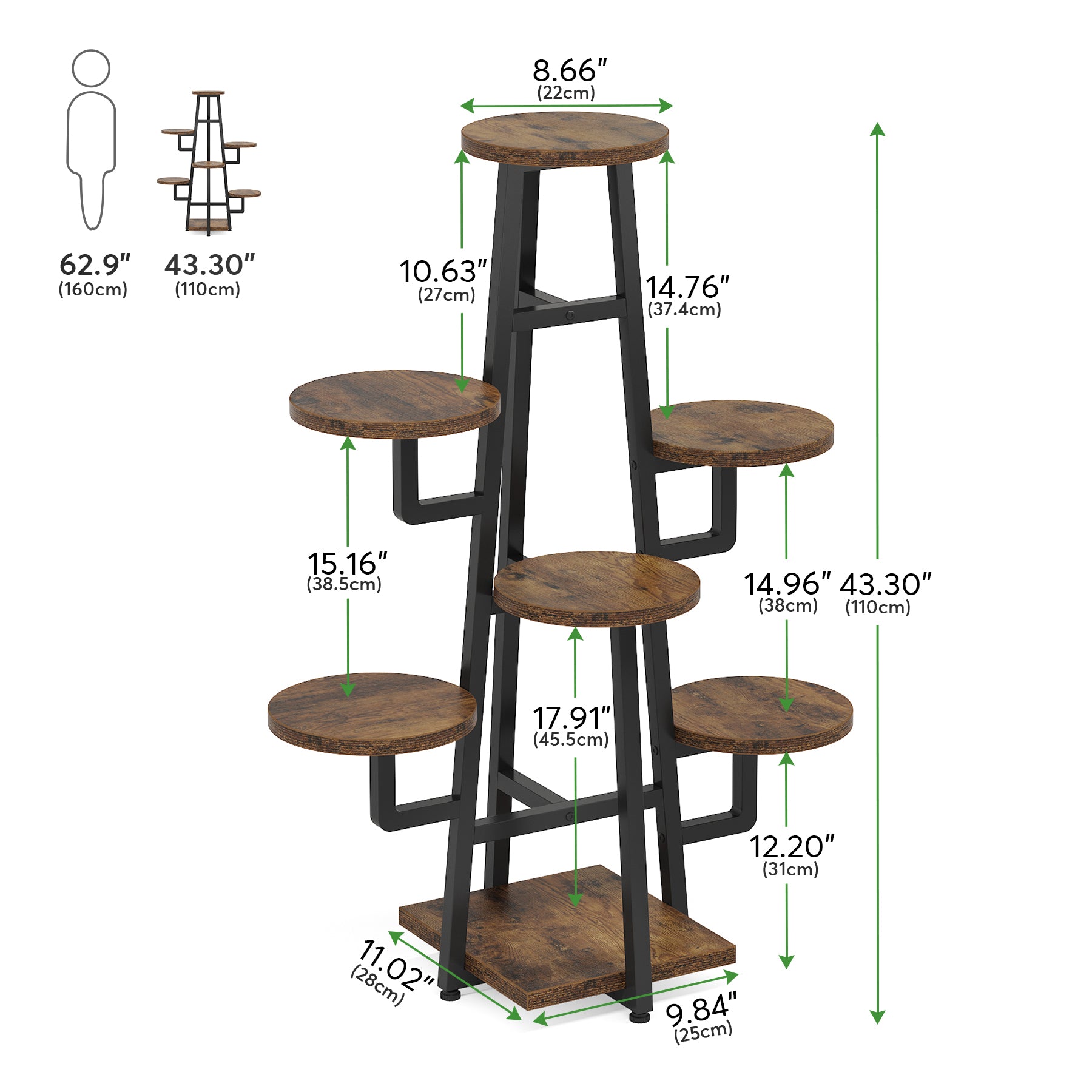 Loftie® Supporto per piante in legno naturale e metallo, piedistallo portafiori, scaffale per interni, sgabello per arredamento casa marrone e nero - Italia Loftie® Supporto per piante in legno naturale e metallo, piedistallo portafiori, scaffale per interni, sgabello per arredamento casa marrone e nero - Italia
