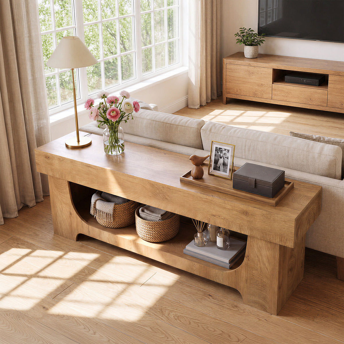 Tribesigns Mobile TV Basso Rustico in Legno con Ripiano Aperto, 160 cm, per TV fino a 75"