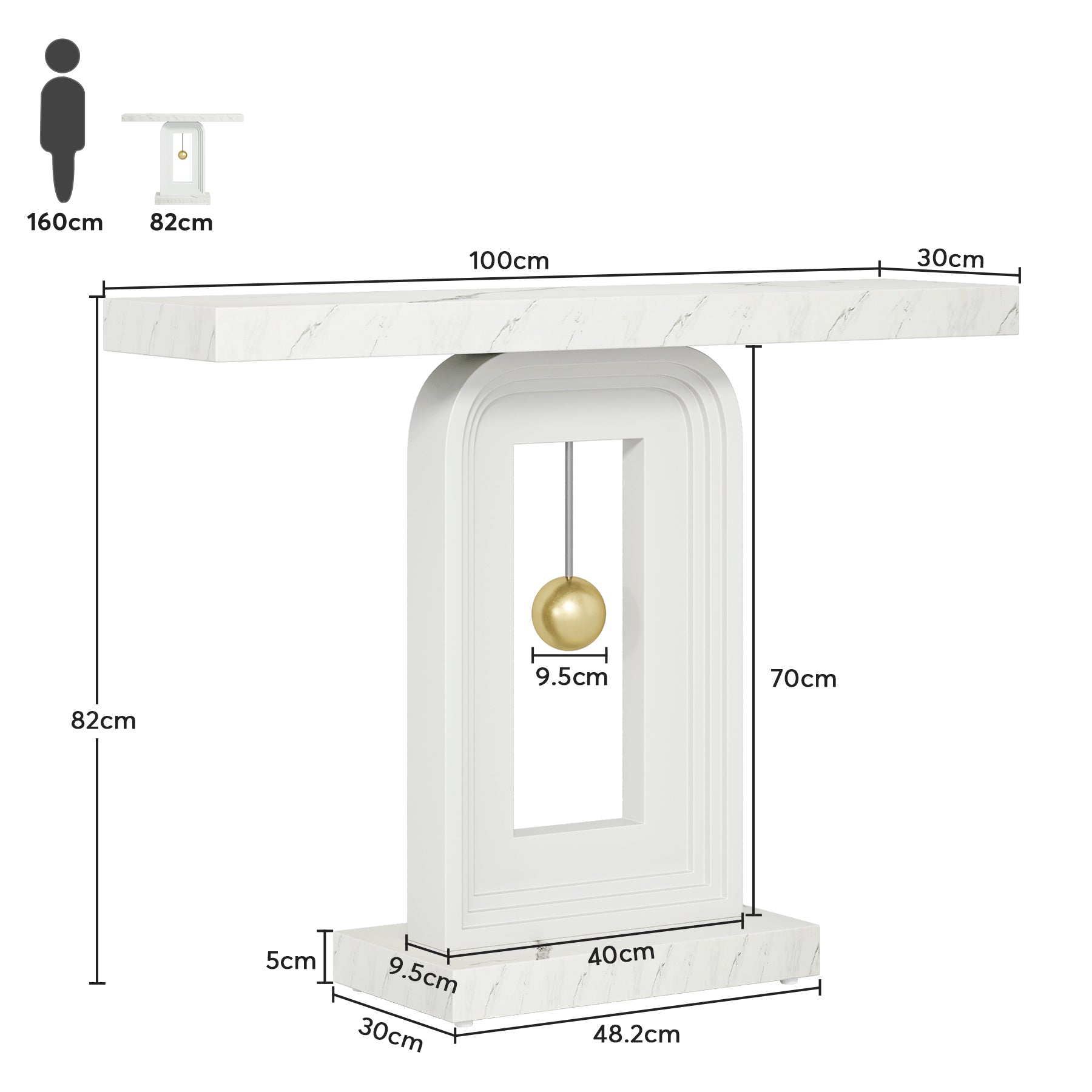 Tribesigns 100 cm Consolle, Tavolo d'ingresso moderno con decorazioni dorate