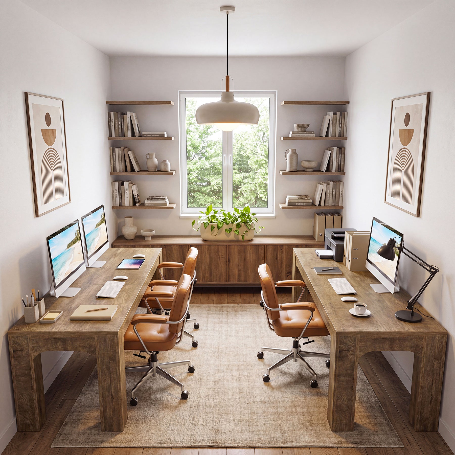 Scrivania Doppia in Legno, 180 cm, per 2 Persone, per Studio e Ufficio