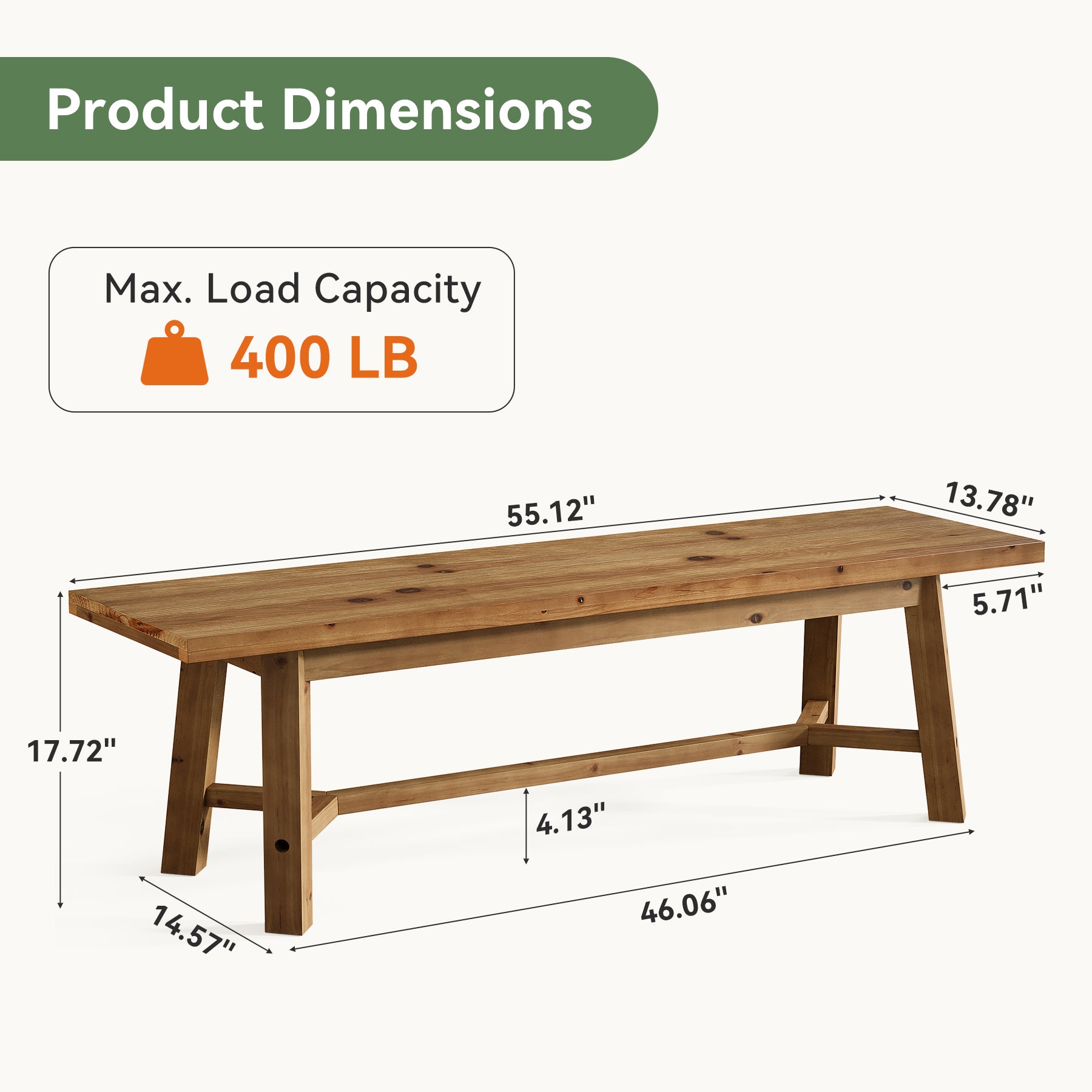 Tribesigns Panca in legno massello, 140 cm, stile rustico, ideale per l'ingresso