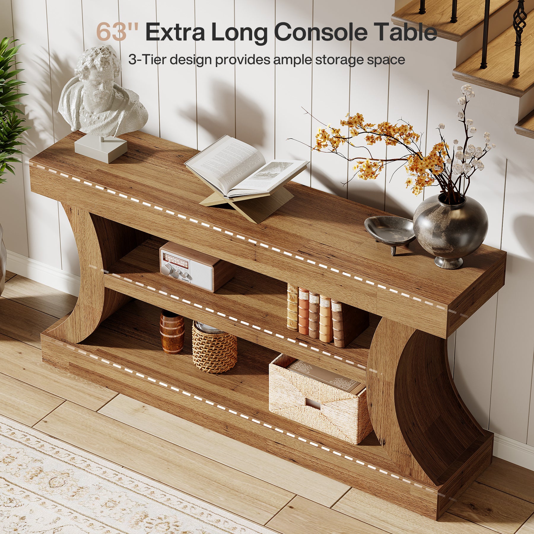 Tribesigns Consolle da 160 cm con design curvo, Mobile TV basso con vano contenitore per soggiorno