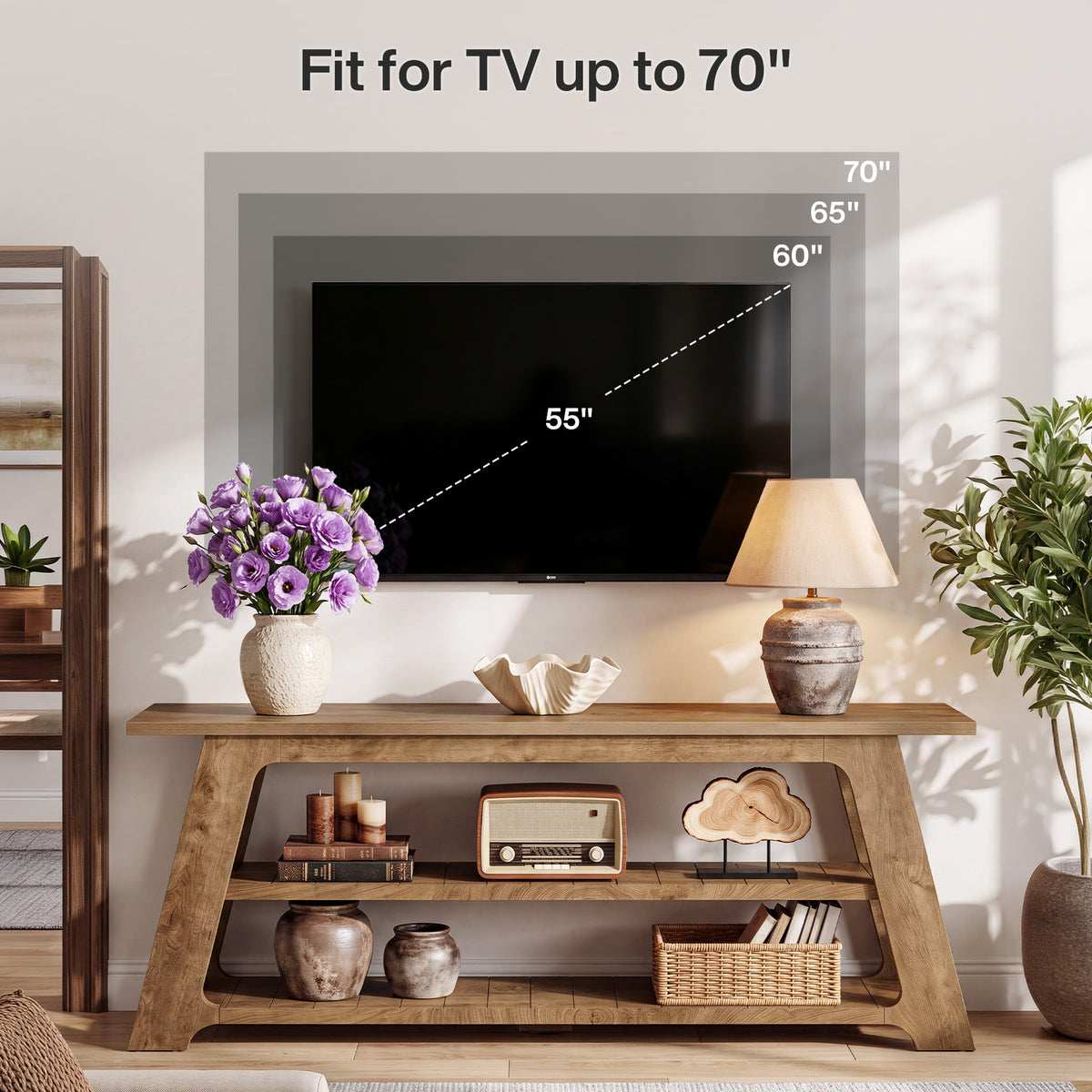Mobile TV Basso a 3 Ripiani, 160 cm, per TV fino a 75"