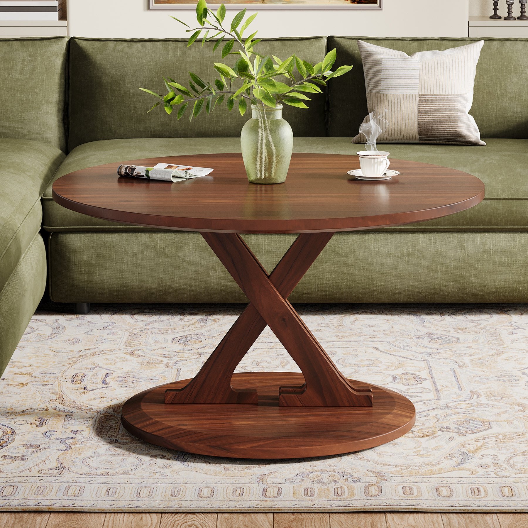 Tribesigns Tavolino Rotondo da 80 cm, Moderno Tavolino da Salotto con Base a Forma di X