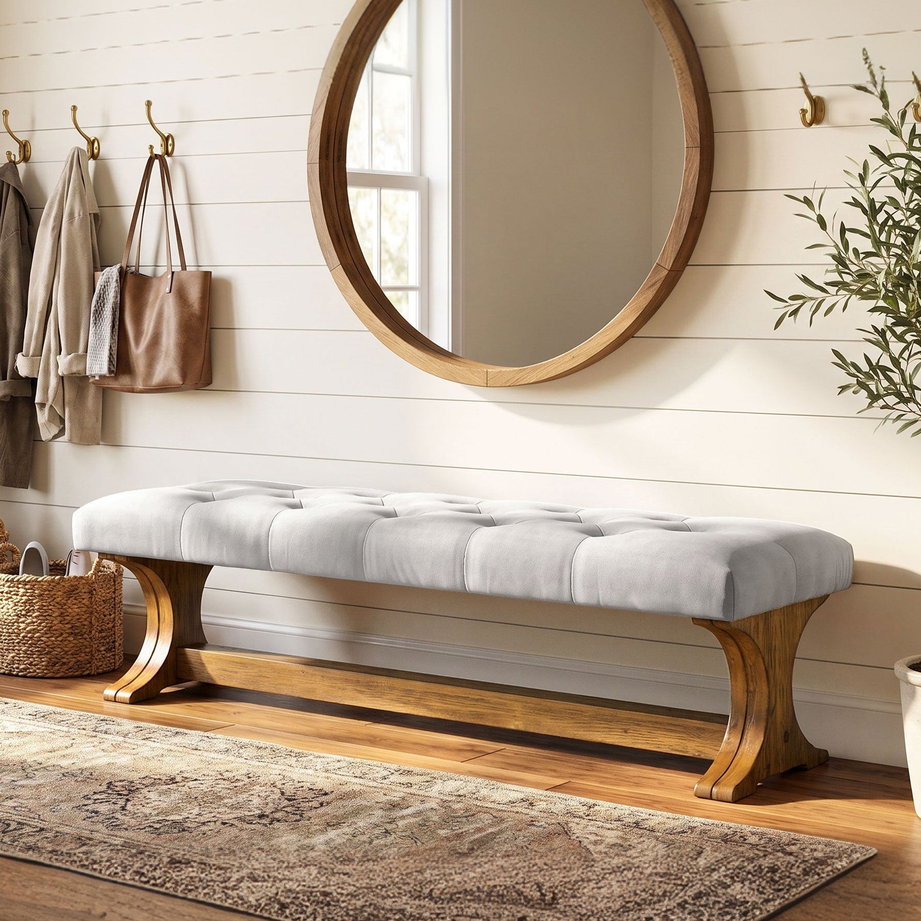 Tribesigns Panca imbottita, 140 cm, in legno massello, stile country, ideale per un ingresso