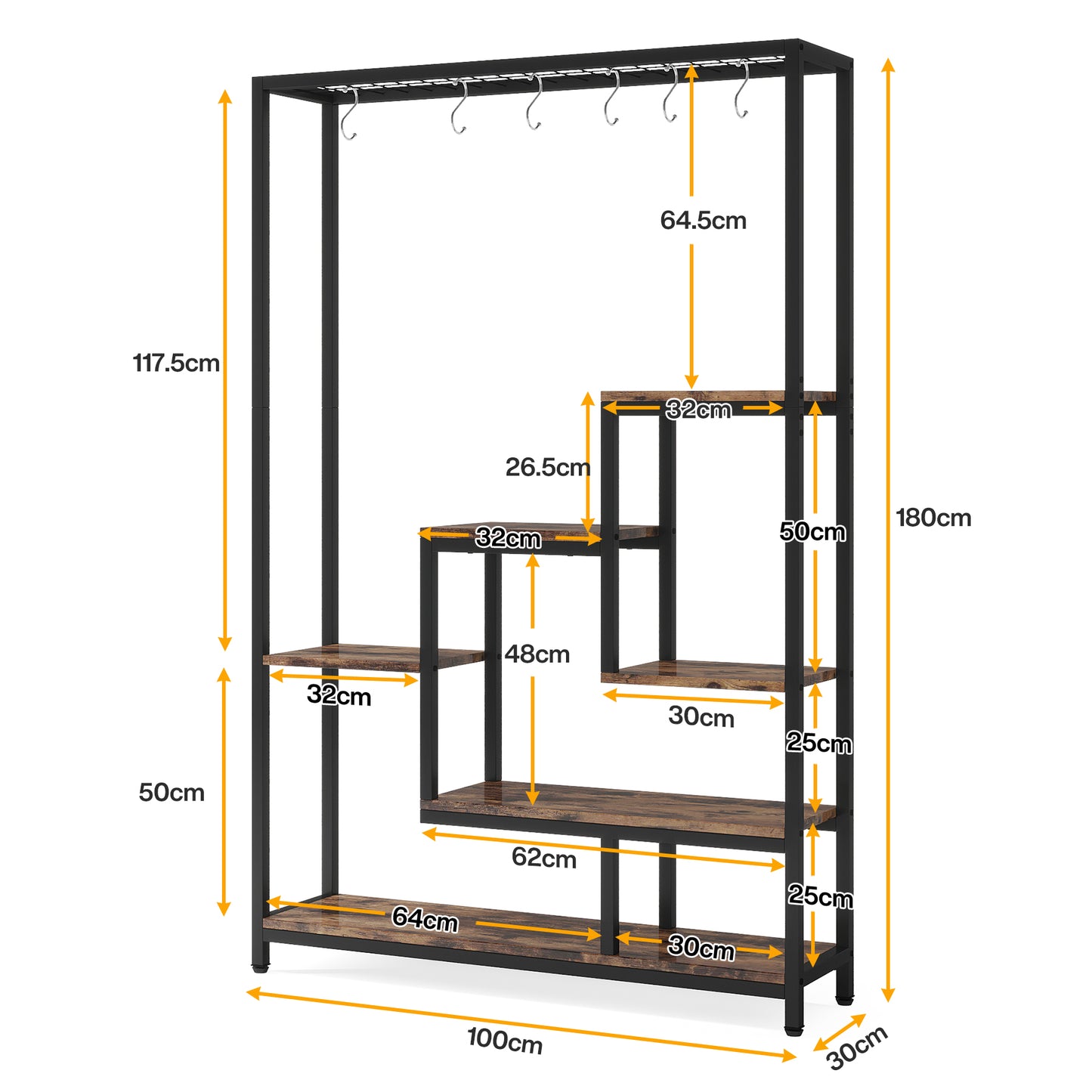 Tribesigns Supporto per piante a 5 ripiani, supporto per esposizione bonsai multiuso per interni con 6 ganci a S