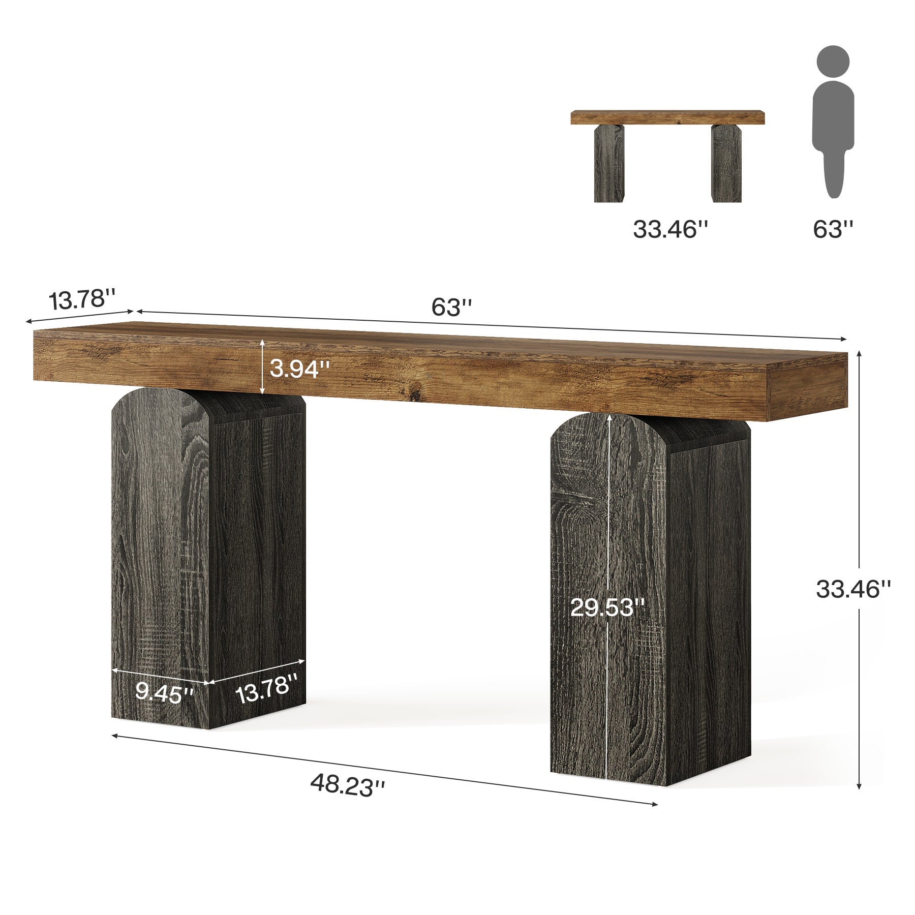 Tribesigns Tavolo consolle da 160 cm, tavolo da divano con due gambe a colonna curve.