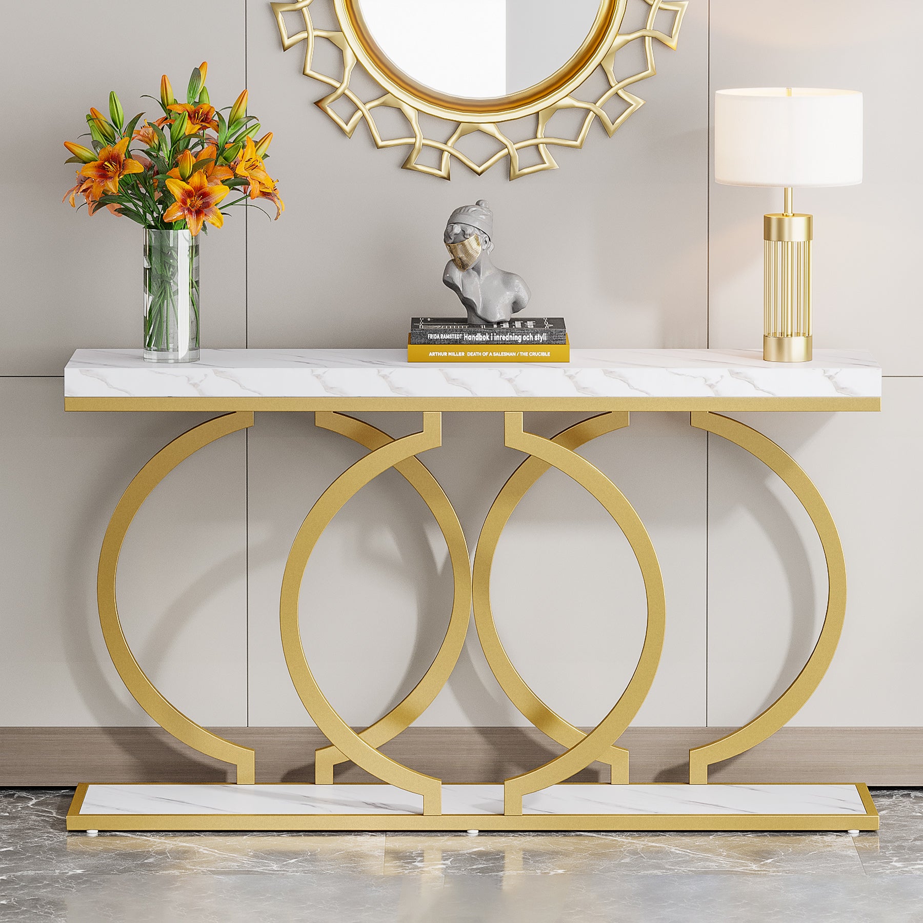 Tribesigns O Shape Console Table, 140 cm Faux Marmo Divano Ingresso Tavolo