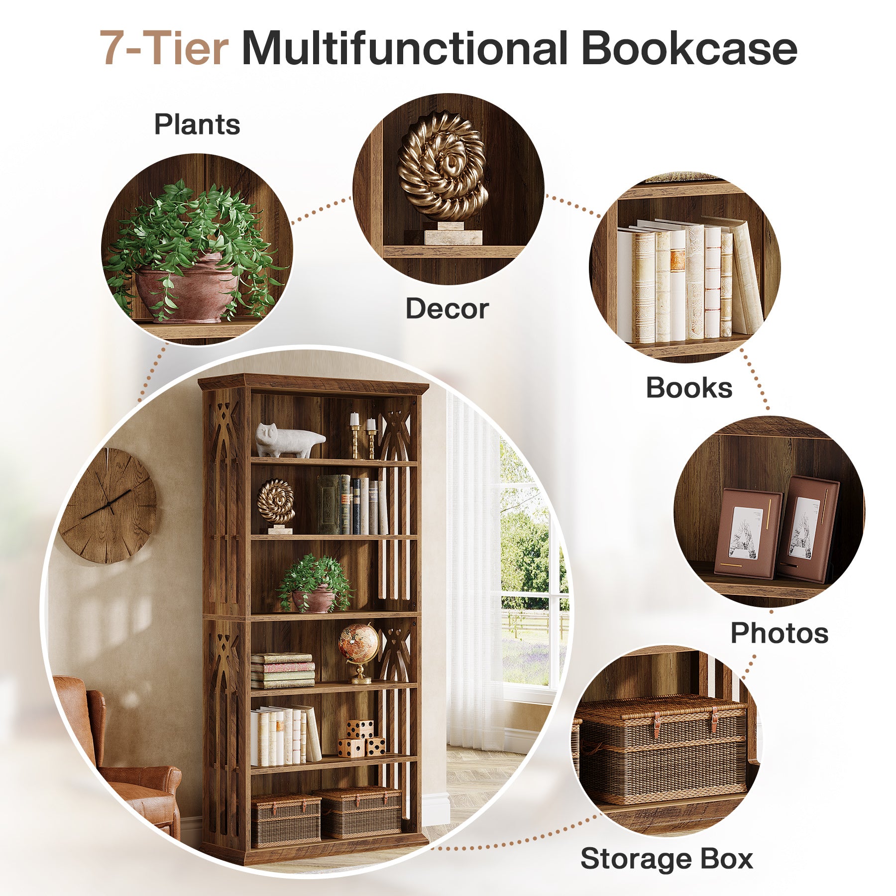 Tribesigns 190 cm Libreria, libreria e scaffalatura freestanding a 6 ripiani