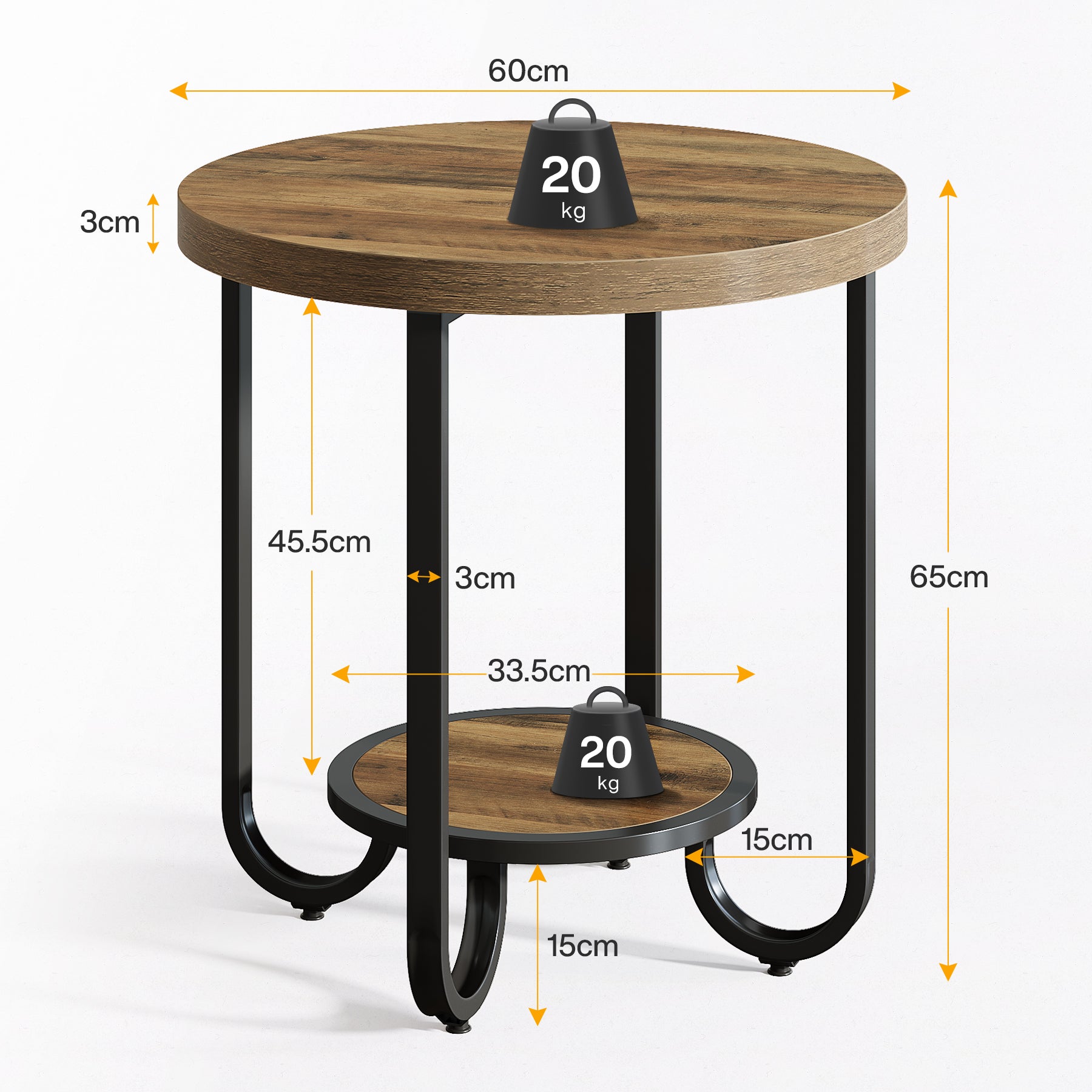 Tribesigns Tavolino rotondo, tavolino industriale con gambe in metallo curve
