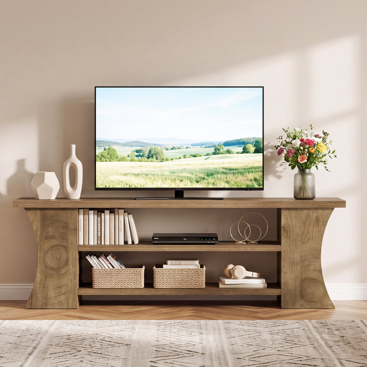 Mobile TV a 3 Ripiani con Gambe Curve, 160 cm, per TV fino a 75"