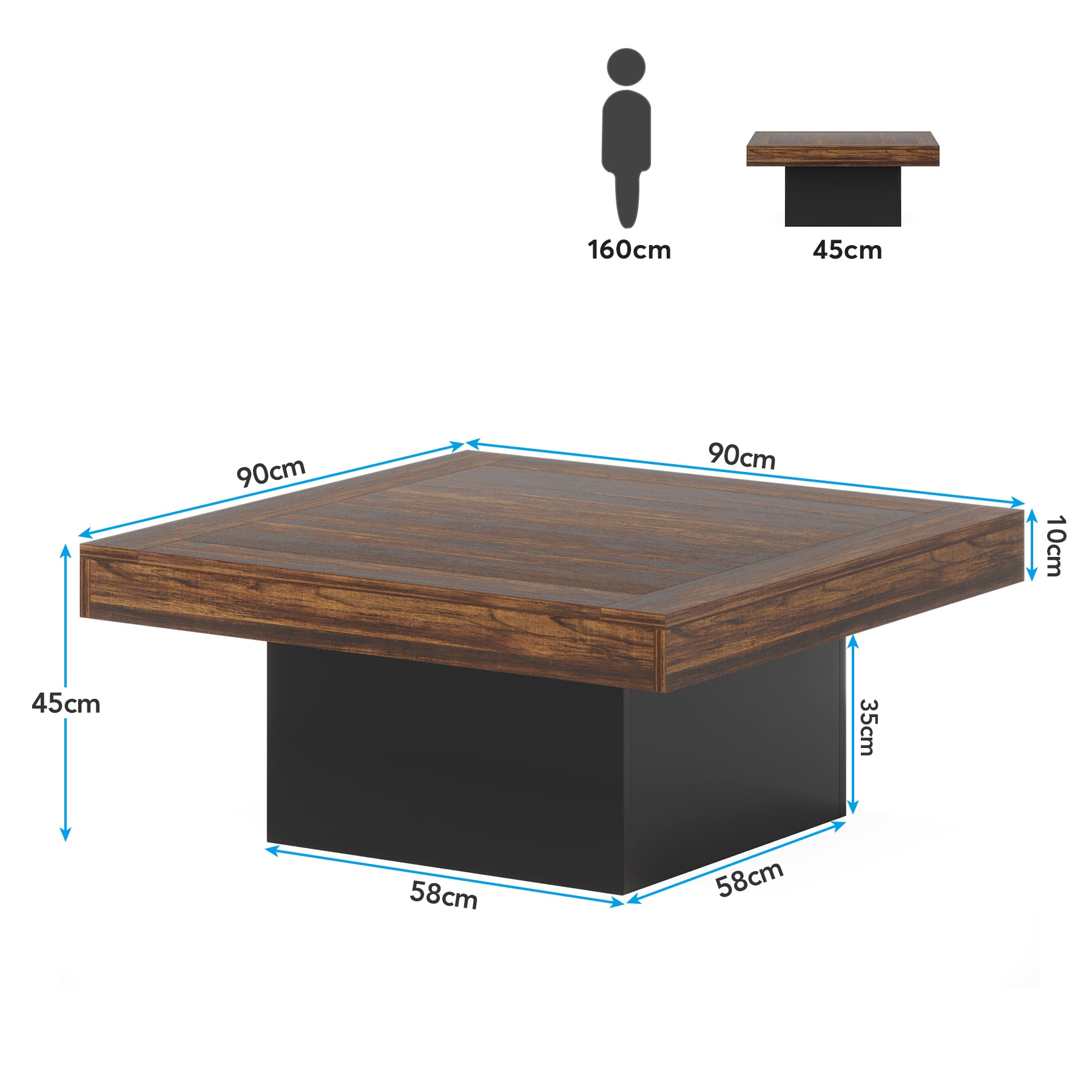 Tribesigns Tavolino da caffè quadrato, tavolino basso in legno ingegnerizzato con LED