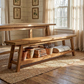 Panca da Pranzo Country in Legno Massello con Ripiano, 160 cm, per Cucina e Sala da Pranzo 3