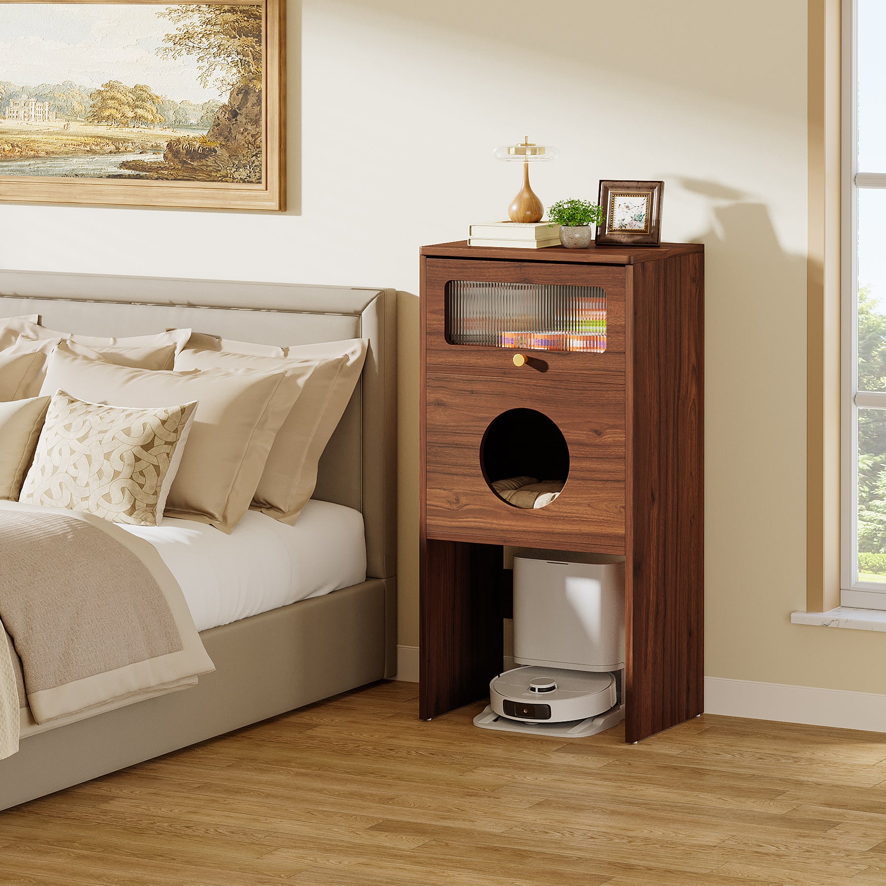 Tribesigns Tavolino laterale moderno, mobile contenitore 2 in 1 con lettiera per gatti nascosta