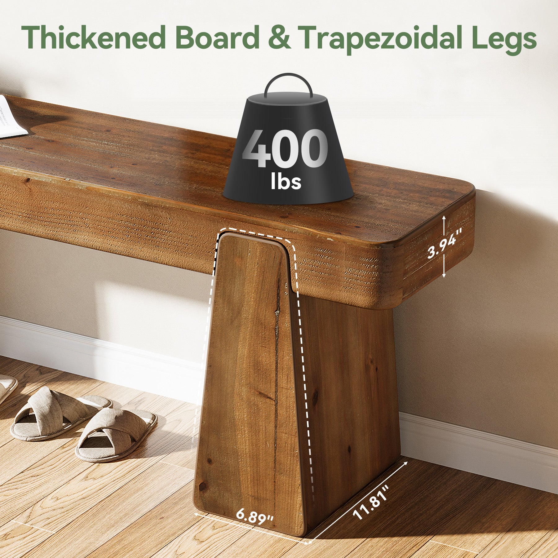 Tribesigns Panca in legno massello da 120 cm, stile country con gambe rinforzate