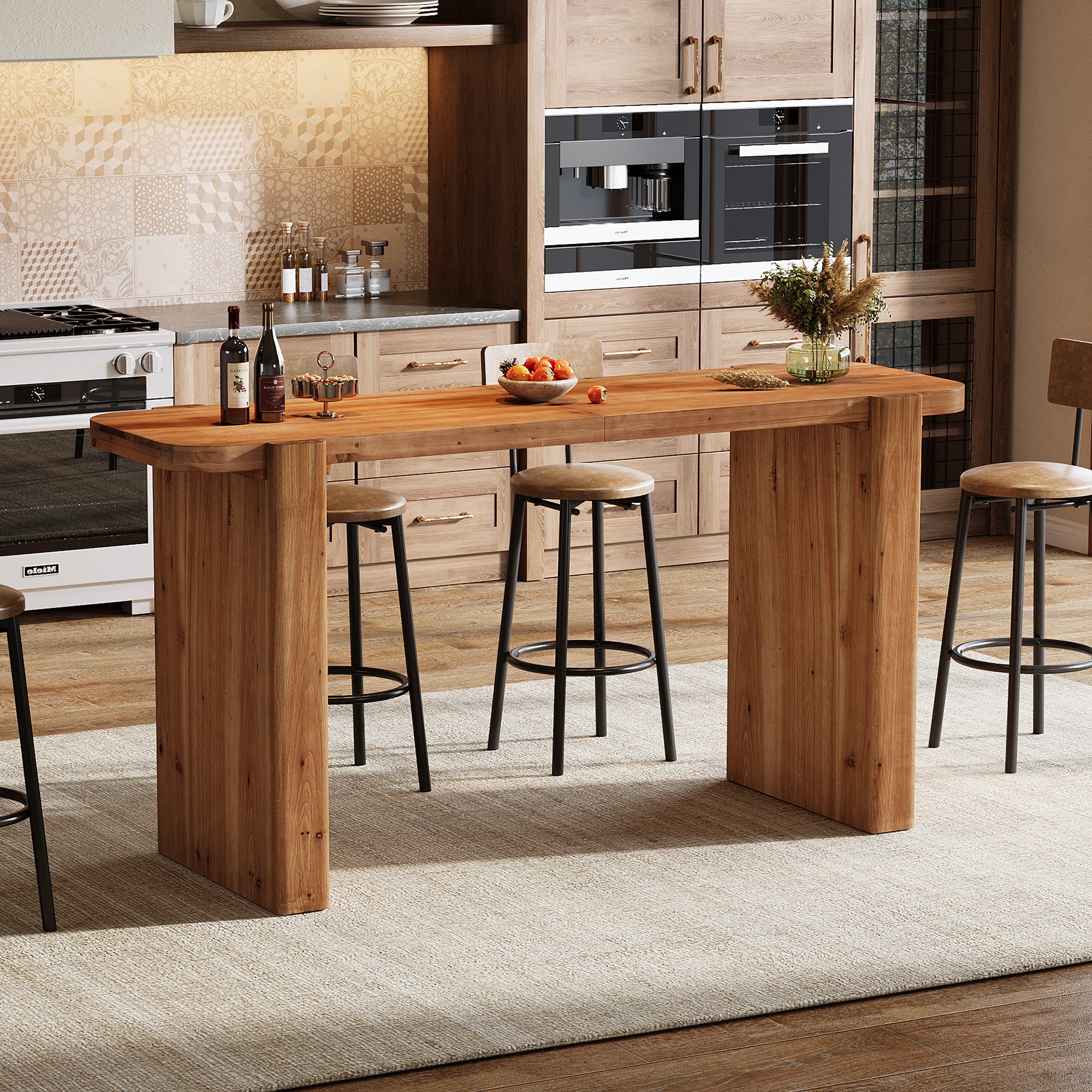 Tavolo da Bar Alto Industriale in Legno Massello, 160 cm, per 4-6 Persone