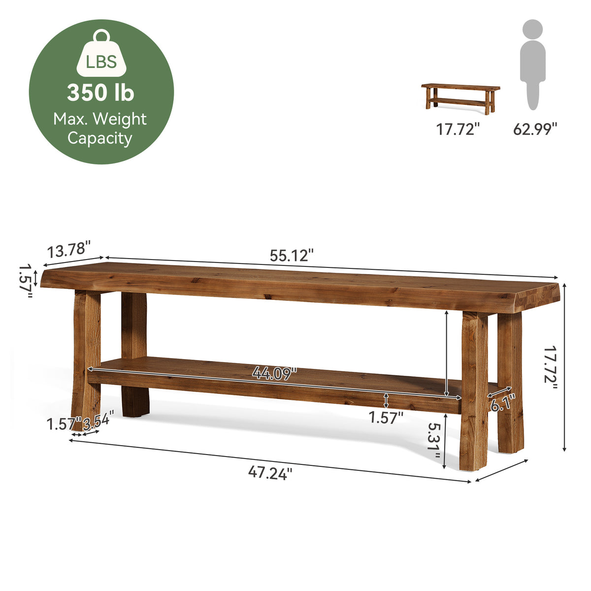 Panca Portascarpe in Legno Massello con Ripiano Inferiore, 140 cm, per Ingresso e Corridoio