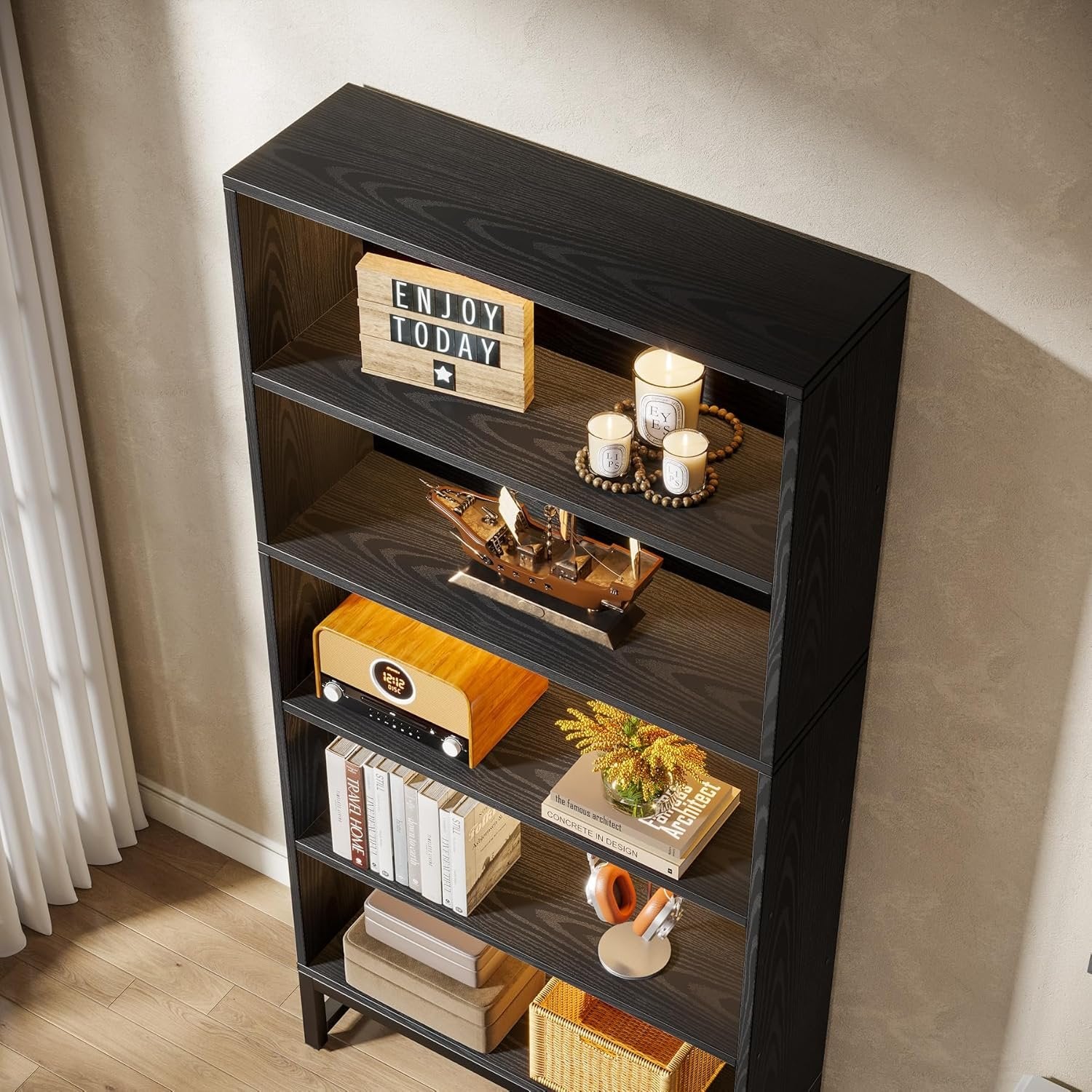 Tribesigns Libreria da 180 cm, grande scaffali con luci a LED con ripiani a 5 livelli per soggiorno