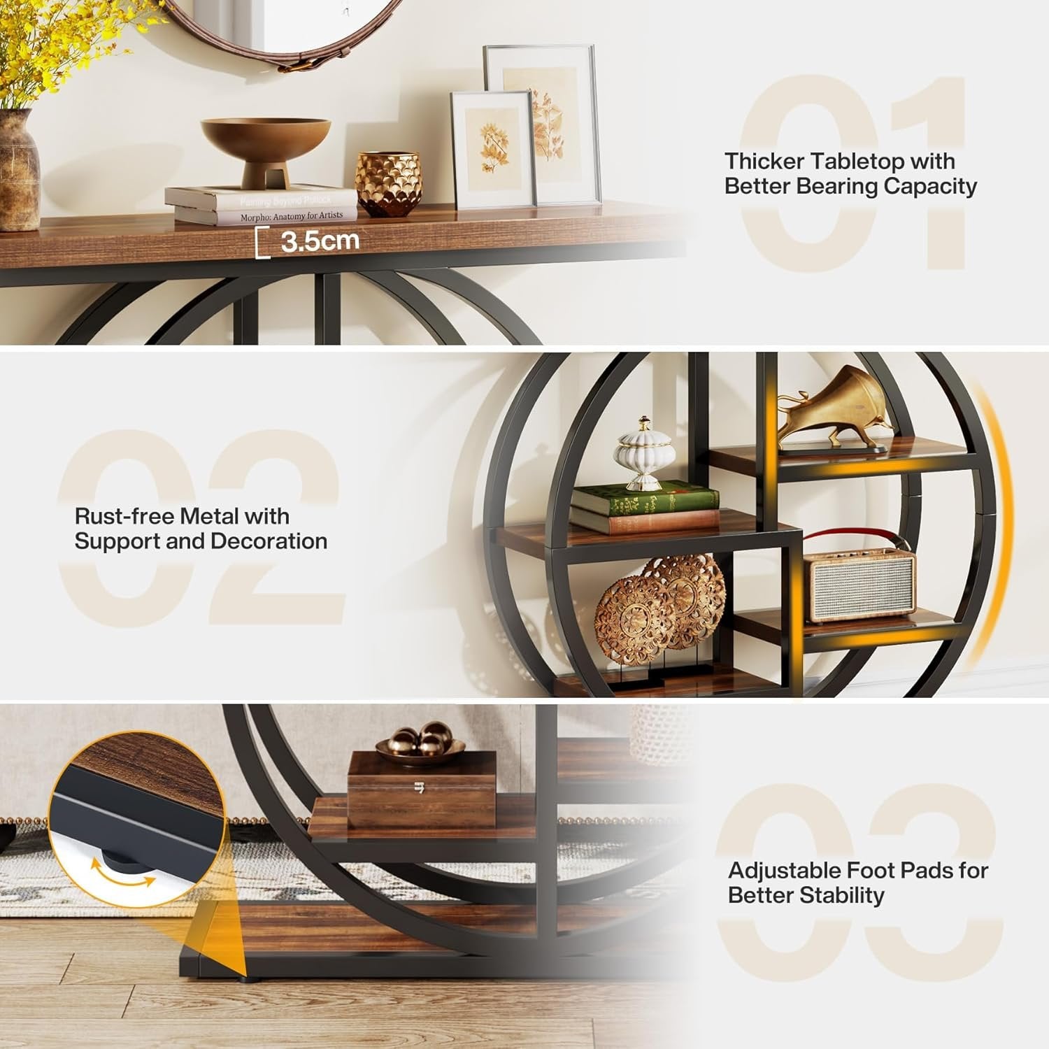 Tribesigns 105 cm tavolo consolle, tavolo divano stretto a 6 ripiani con ripiani circolari