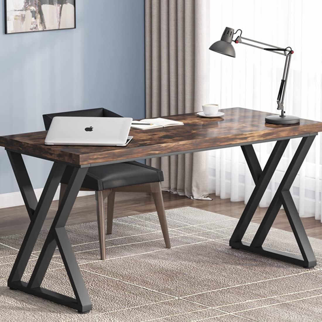 Tribesigns Scrivania per computer da 140 cm, scrivania moderna con gambe in metallo a forma di Z per casa e ufficio