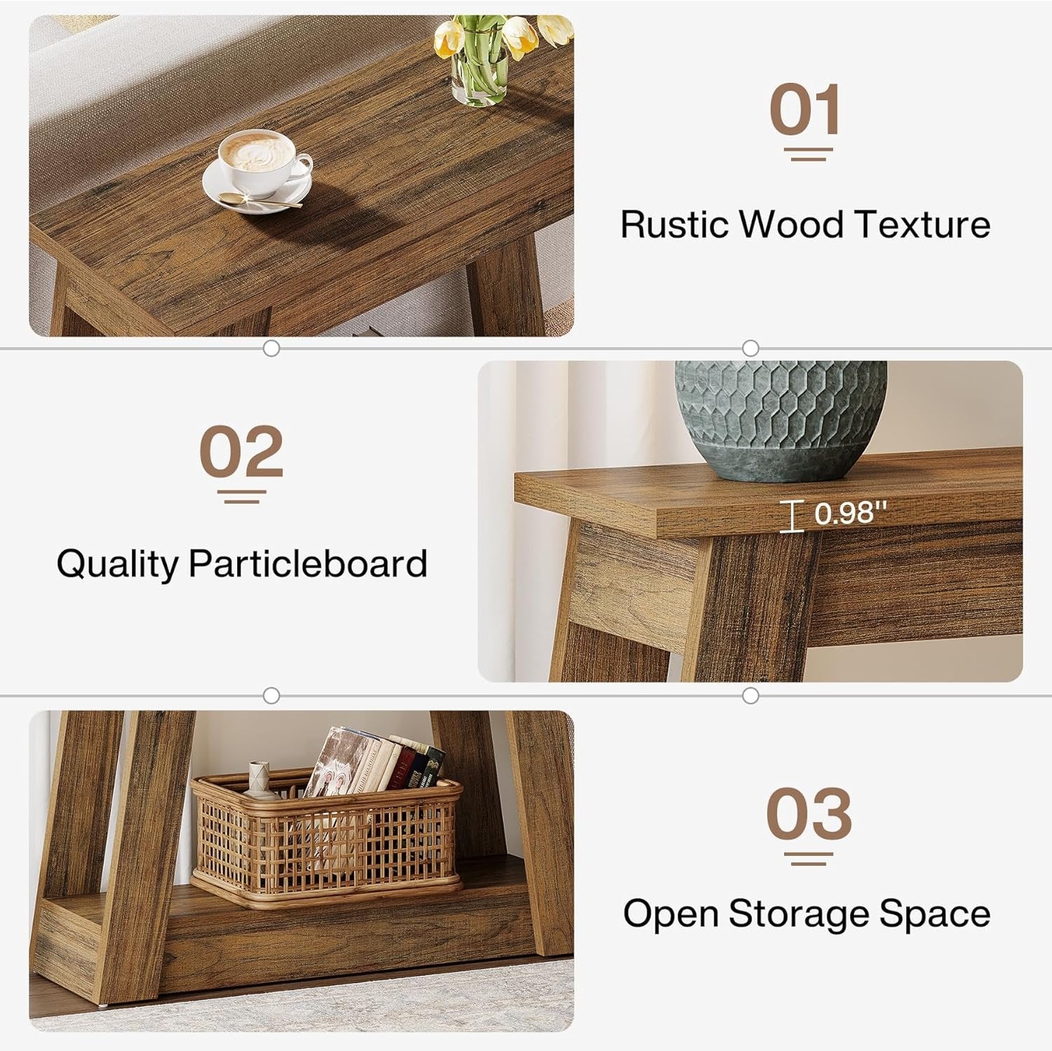 Tribesigns Tavolino in legno, piccolo tavolino comodino stretto con 2 ripiani