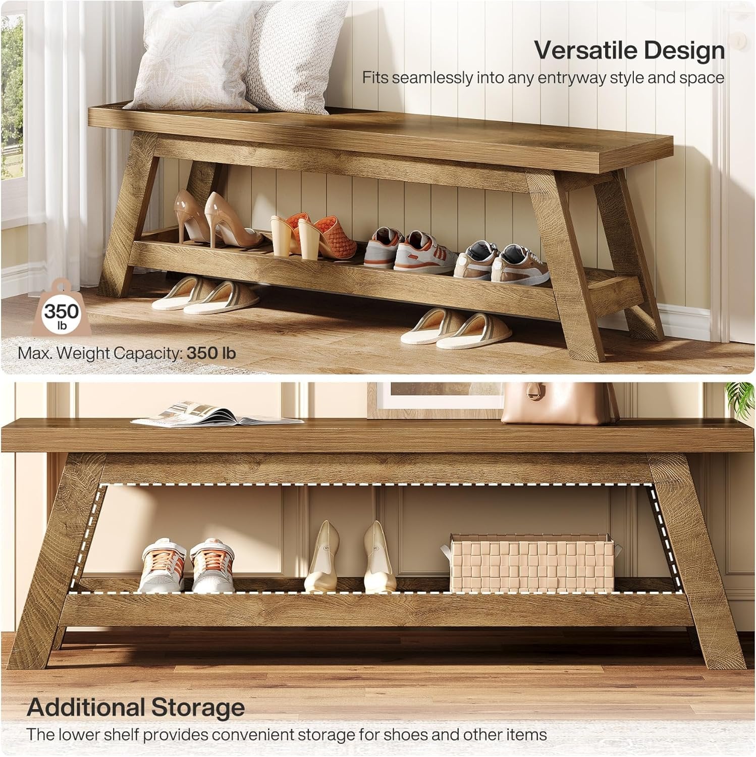 Tribesigns Panchina da ingresso da 140 cm, panca a 2 livelli stretti per corridoio con scarpiera