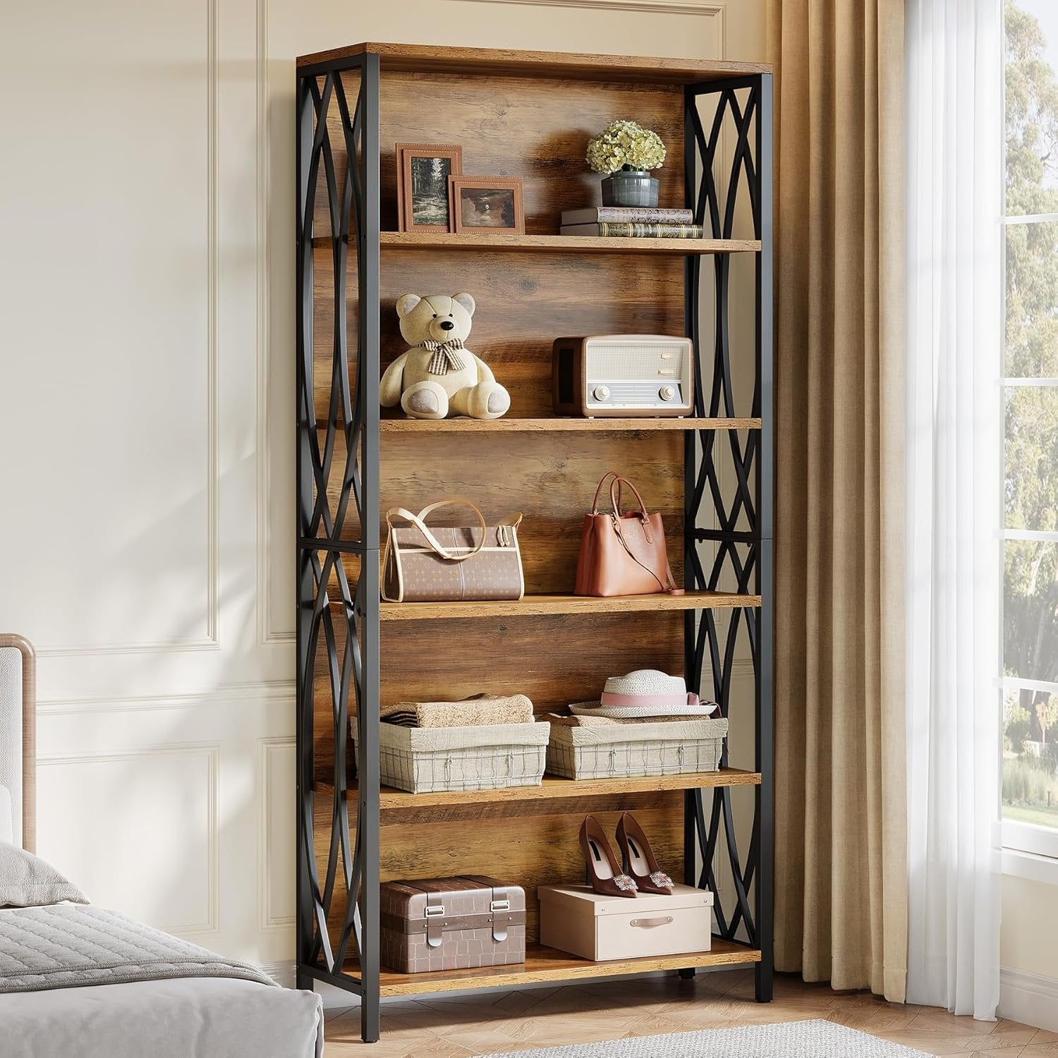 Tribesigns 180 cm Libreria, scaffale indipendente a 6 ripiani con struttura geometrica