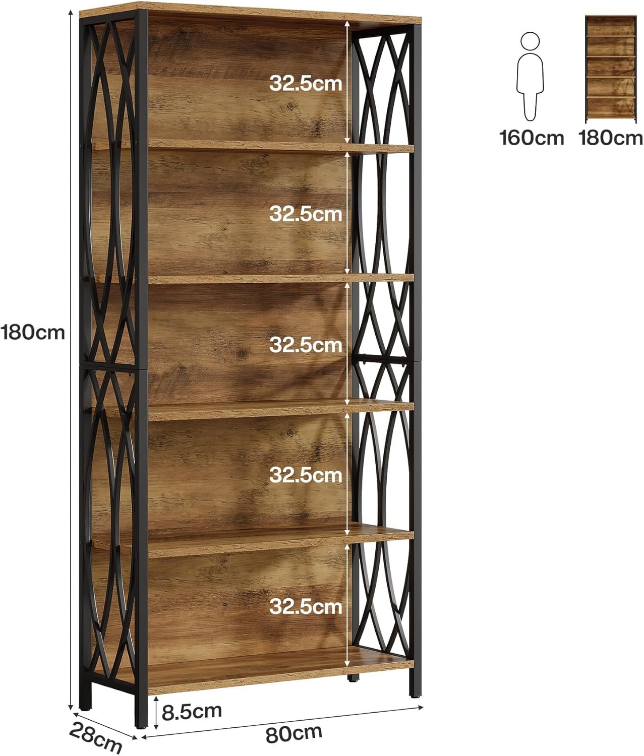 Tribesigns 180 cm Libreria, scaffale indipendente a 6 ripiani con struttura geometrica