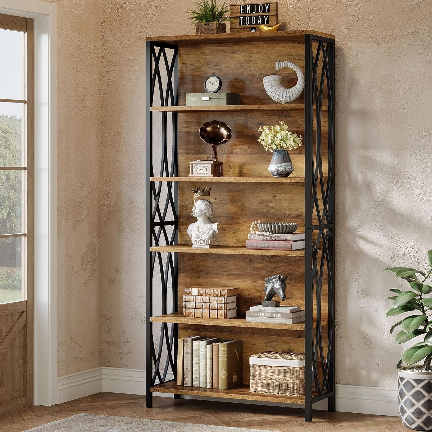Tribesigns 180 cm Libreria, scaffale indipendente a 6 ripiani con struttura geometrica