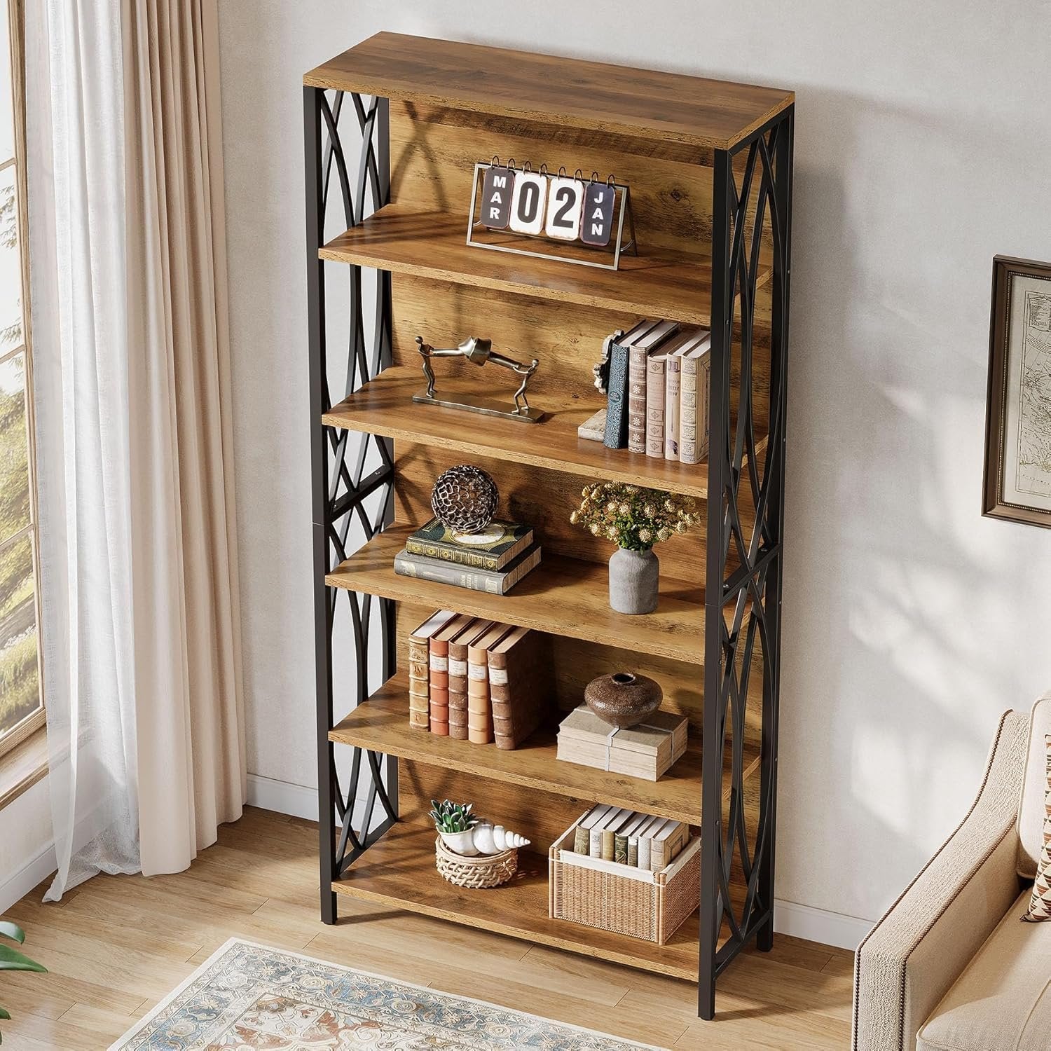 Tribesigns 180 cm Libreria, scaffale indipendente a 6 ripiani con struttura geometrica
