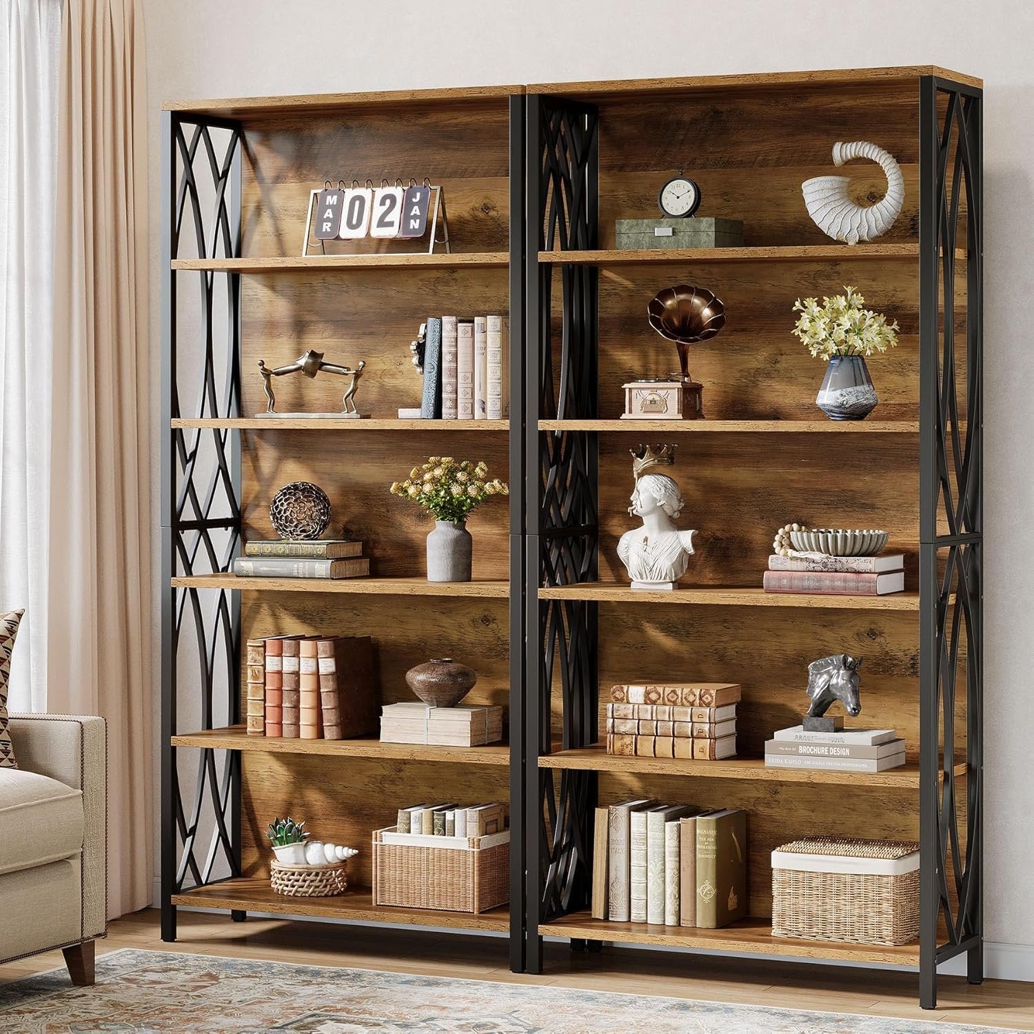Tribesigns 180 cm Libreria, scaffale indipendente a 6 ripiani con struttura geometrica
