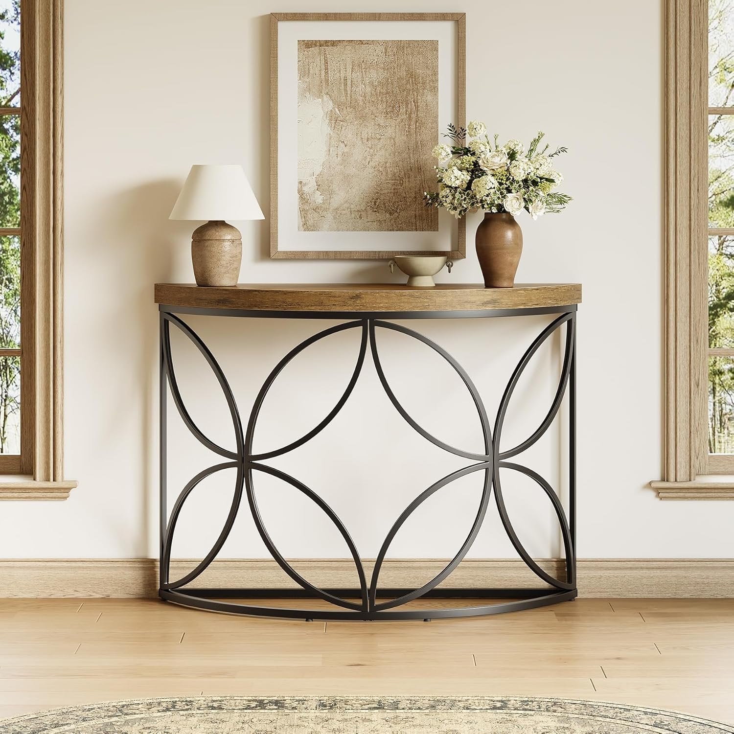 Tribesigns 110 cm Tavolo consolle, tavolino da divano con struttura geometrica