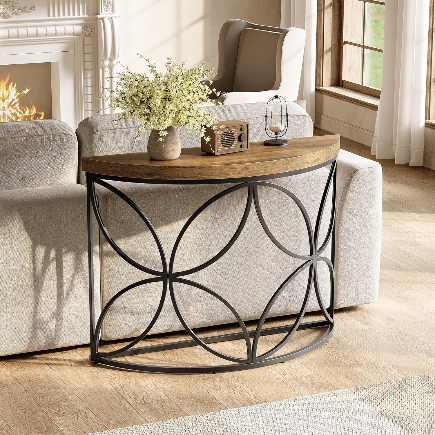 Tribesigns 110 cm Tavolo consolle, tavolino da divano con struttura geometrica