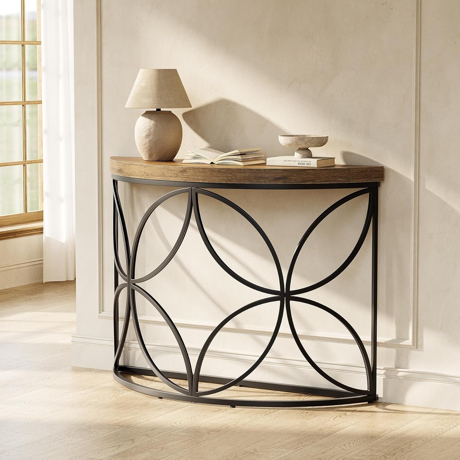 Tribesigns 110 cm Tavolo consolle, tavolino da divano con struttura geometrica