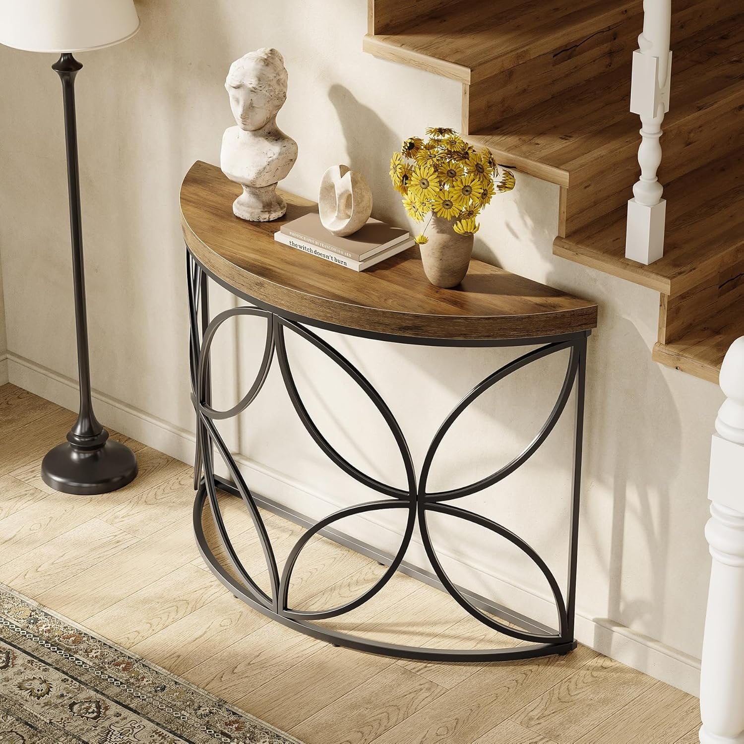 Tribesigns 110 cm Tavolo consolle, tavolino da divano con struttura geometrica