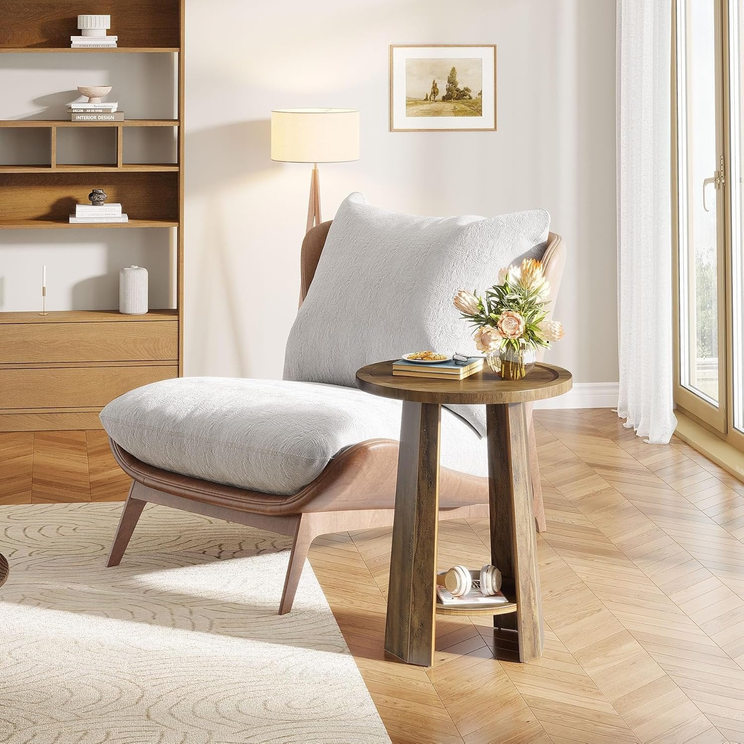 Tribesigns Tavolino Rotondo, Comodino da Letto Tavolo Salotto con Ripiano Inferiore