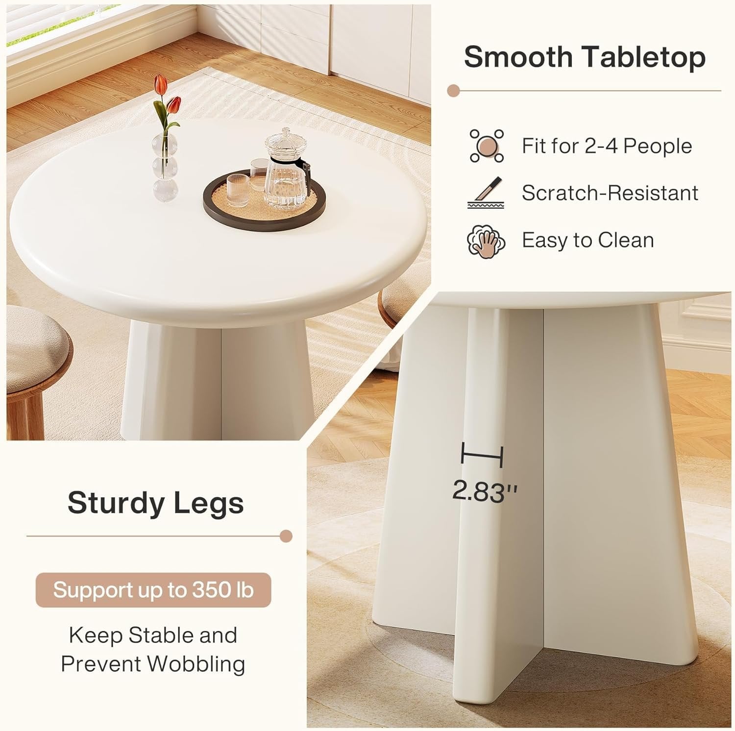 Tribesigns 80 cm Tavolo da pranzo, tavolo da cucina rotondo per 4 persone