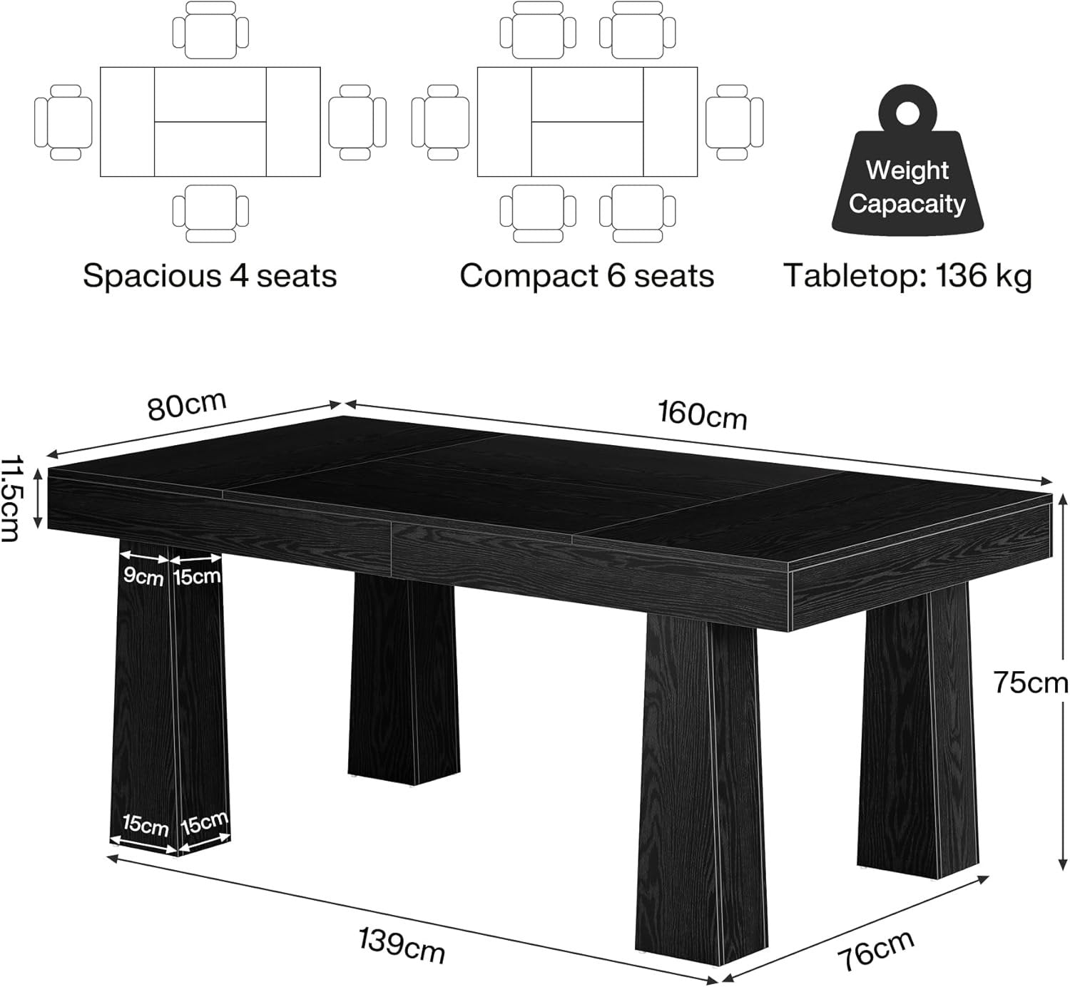Tribesigns 160 cm Scrivania per Computer, Tavolo Rettangolare con 4 Gambe Rastremate