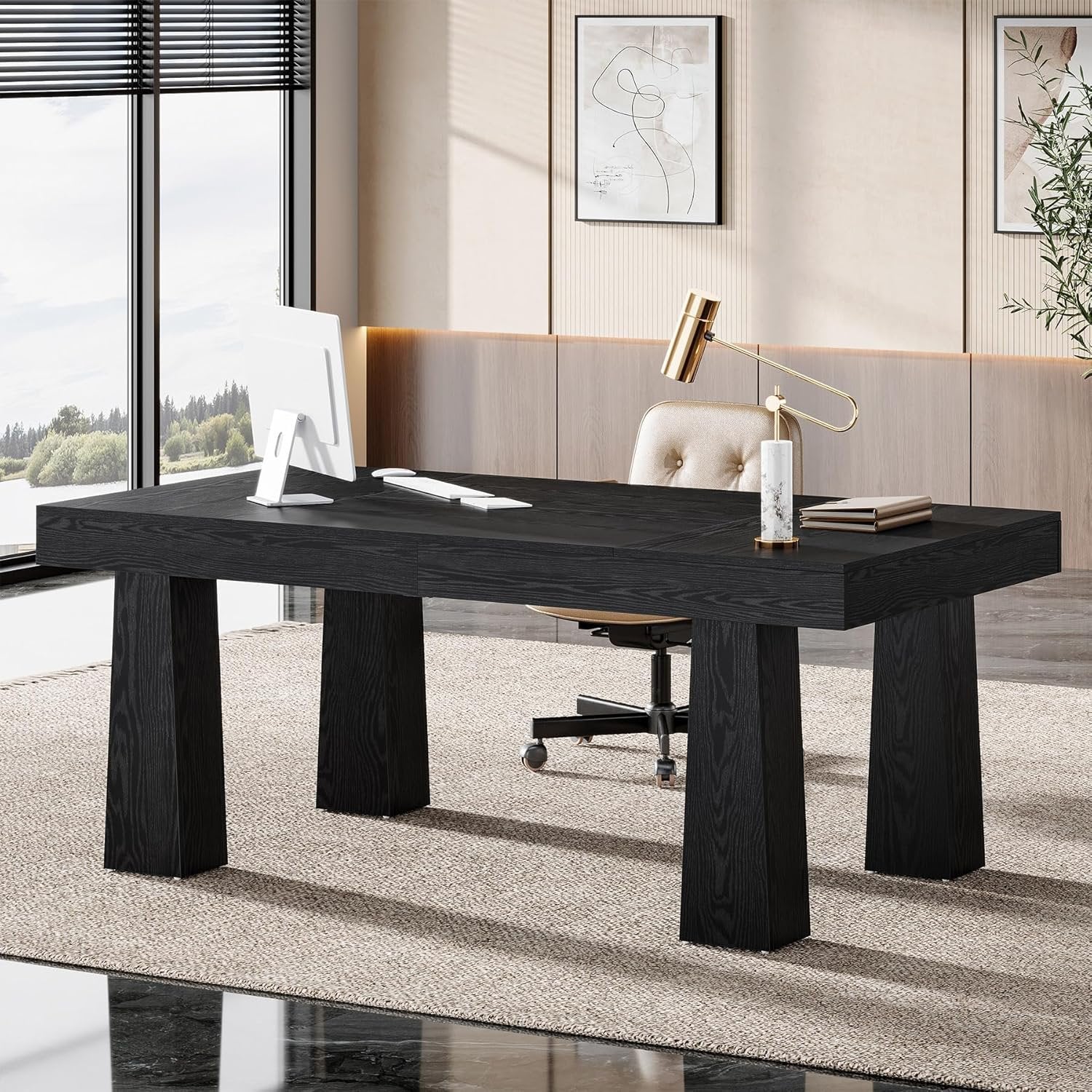 Tribesigns 160 cm Scrivania per Computer, Tavolo Rettangolare con 4 Gambe Rastremate