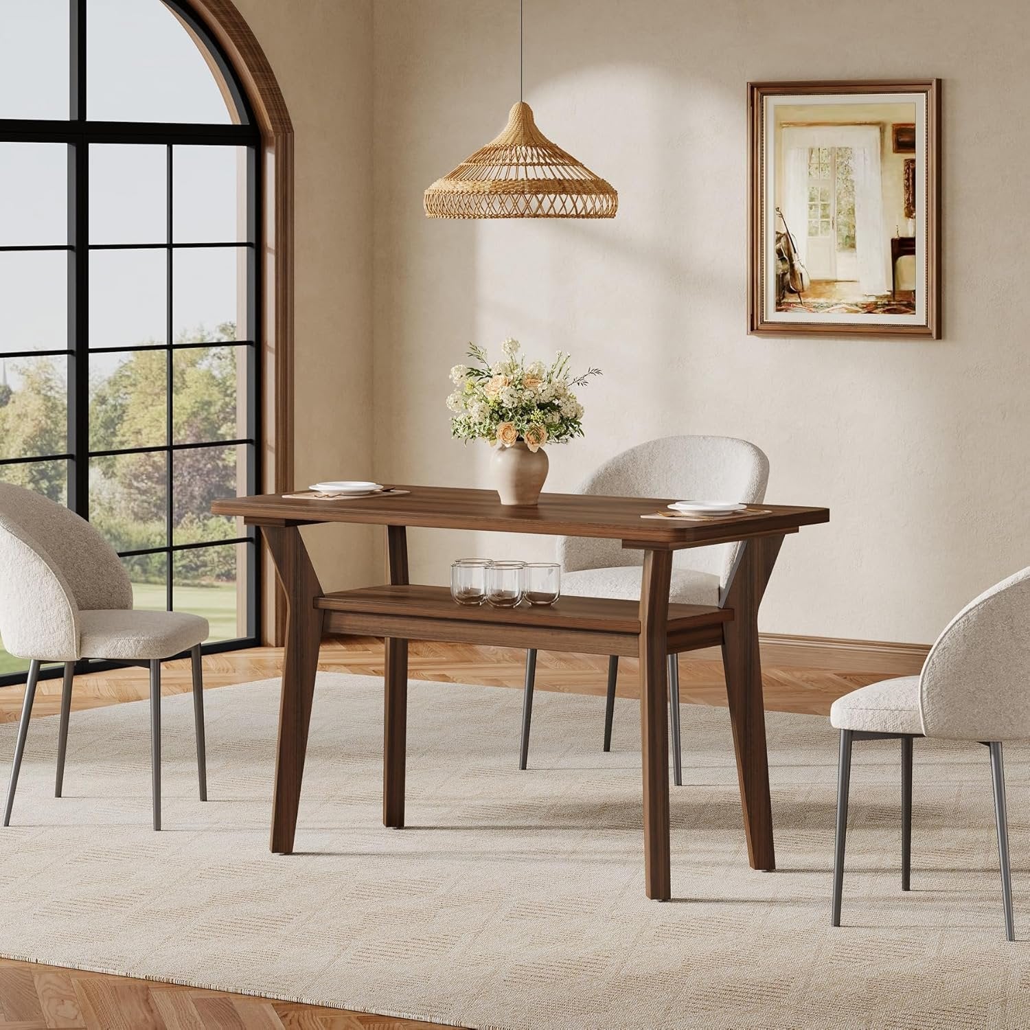 Tribesigns Tavolo da Pranzo, 120 cm Tavolo da Cucina per 4 Persone con 2 Ripiani