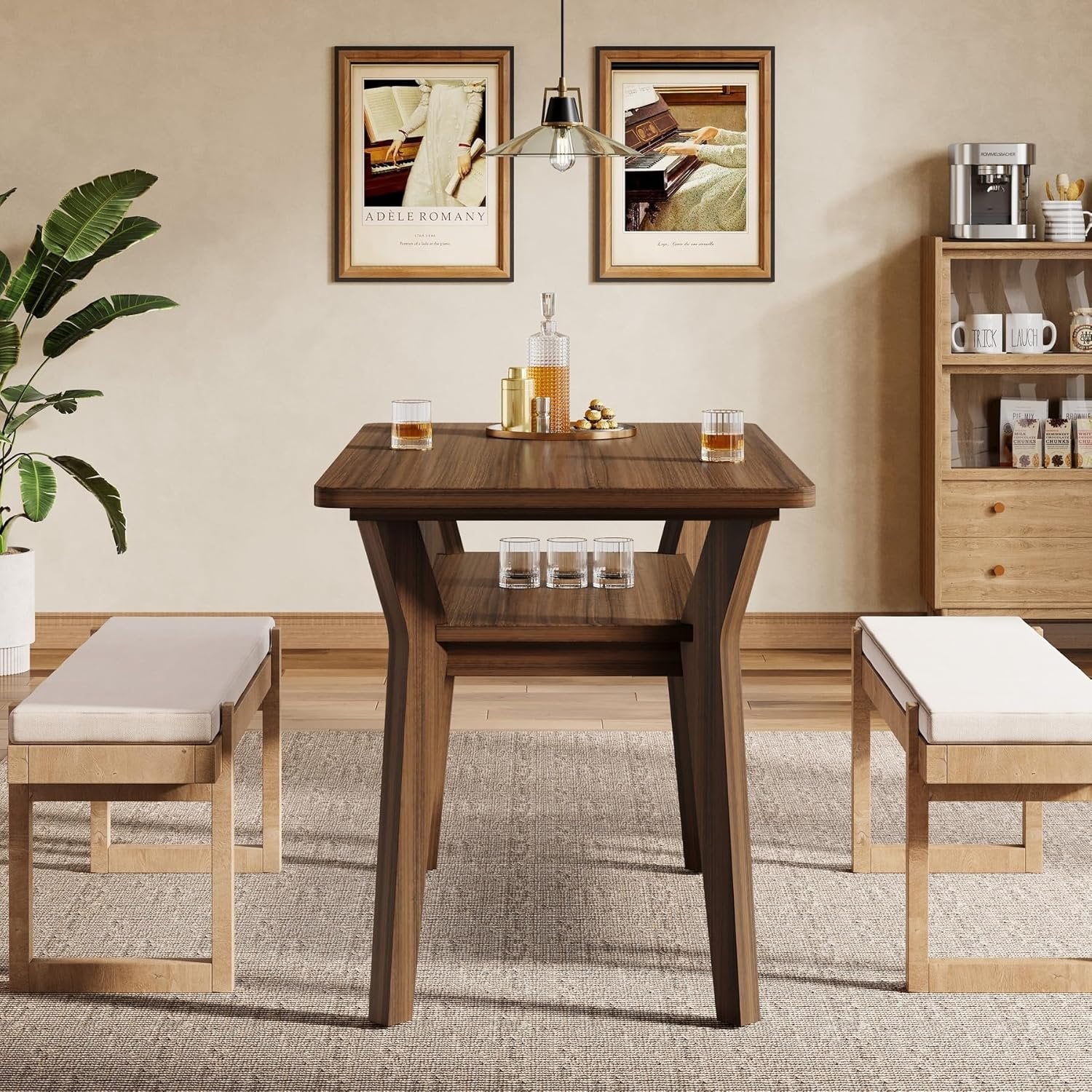 Tribesigns Tavolo da Pranzo, 120 cm Tavolo da Cucina per 4 Persone con 2 Ripiani