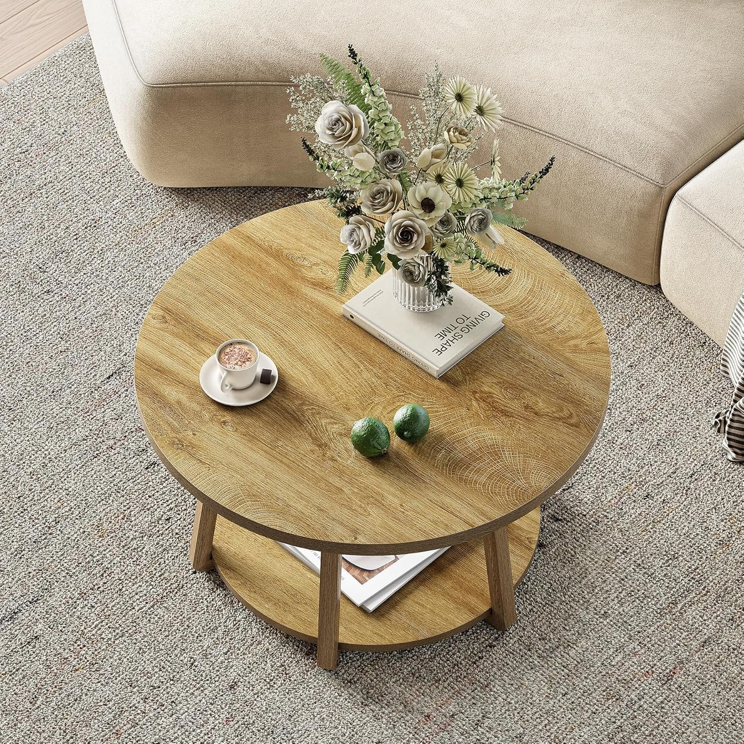 Tribesigns 80 cm Tavolino, Tavolino Rotondo da Salotto a 2 Ripiani