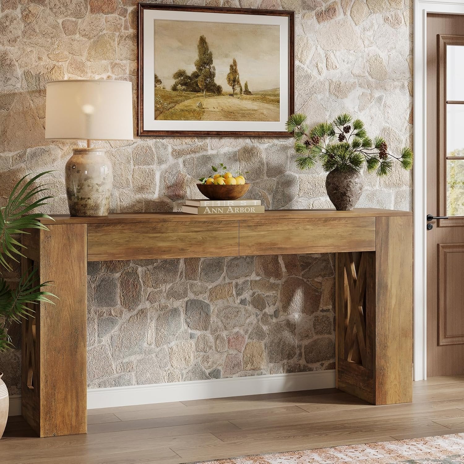 Tribesigns 160 cm Tavolo consolle, consolle stretta a 2 livelli con 2 cassetti